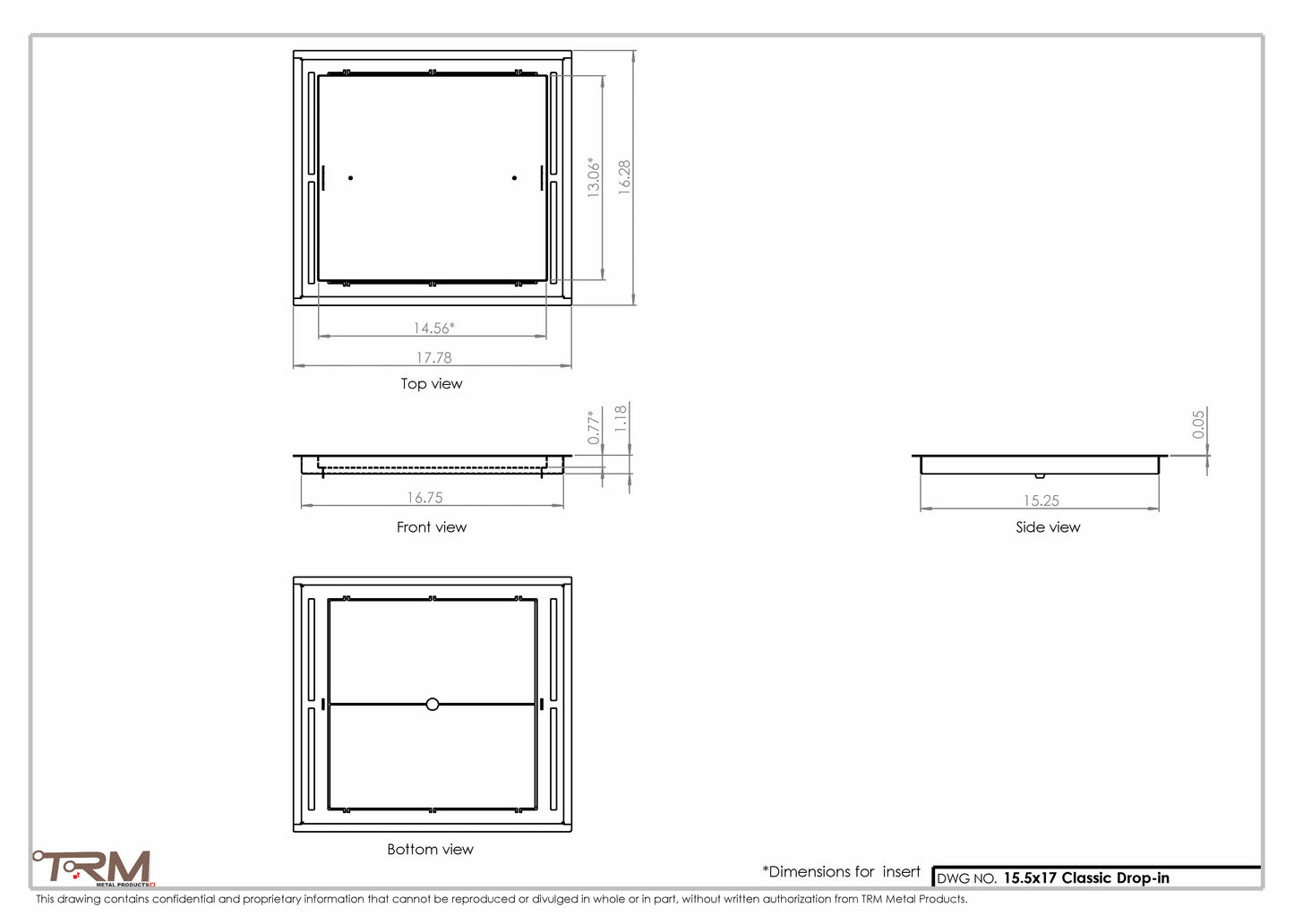 15.5x17 - Classic Drop-in Air Vent, Flush Floor-Matching, All Metal, Floor Vent Cover - TRM Metal  17x15.5