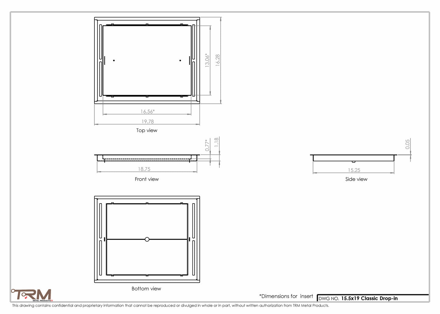 15.5x19 - Classic Drop-in Air Vent, Flush Floor-Matching, All Metal, Floor Vent Cover - TRM Metal  19x15.5