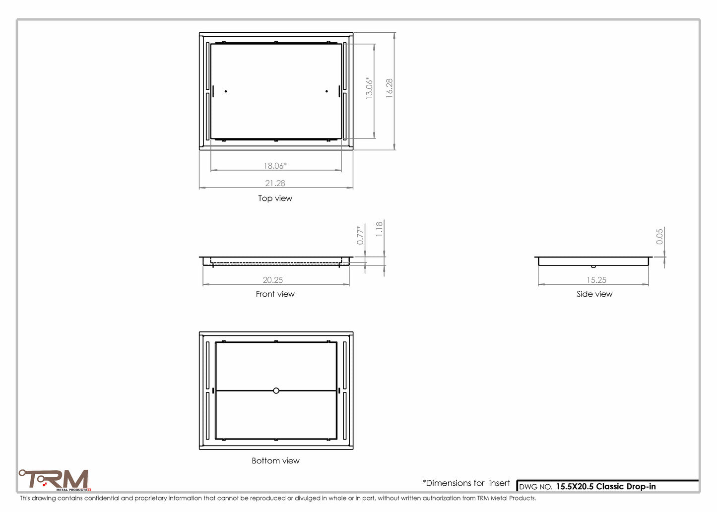 15.5x20.5 - Classic Drop-in Air Vent, Flush Floor-Matching, All Metal, Floor Vent Cover - TRM Metal  20.5x15.5