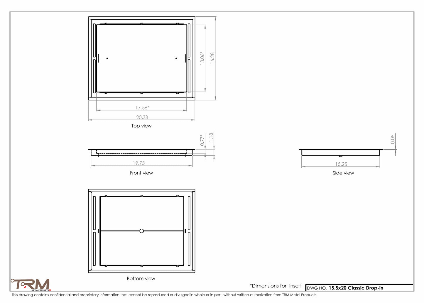 15.5x20 - Classic Drop-in Air Vent, Flush Floor-Matching, All Metal, Floor Vent Cover - TRM Metal  20x15.5