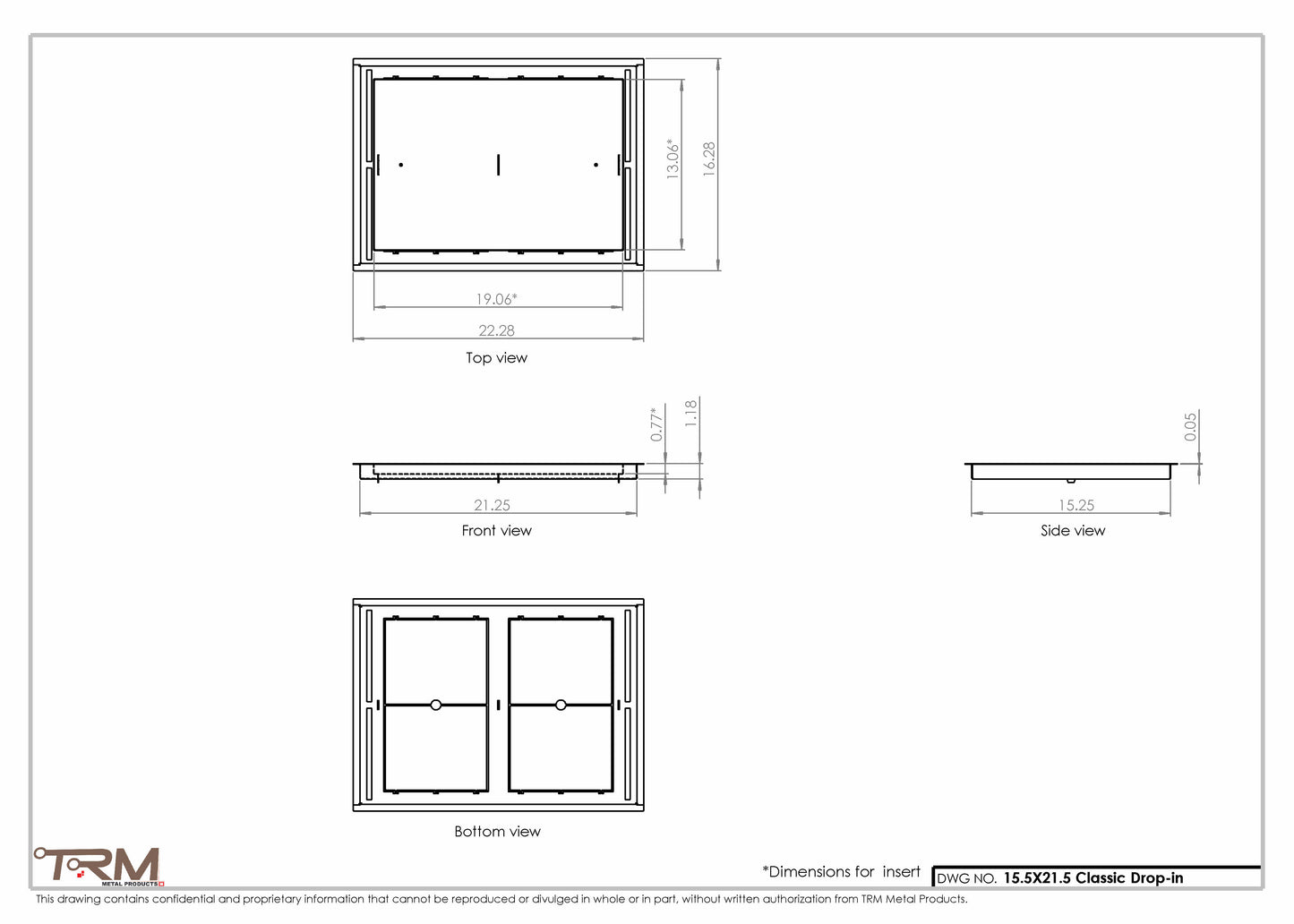 15.5x21.5 - Classic Drop-in Air Vent, Flush Floor-Matching, All Metal, Floor Vent Cover - TRM Metal  21.5x15.5