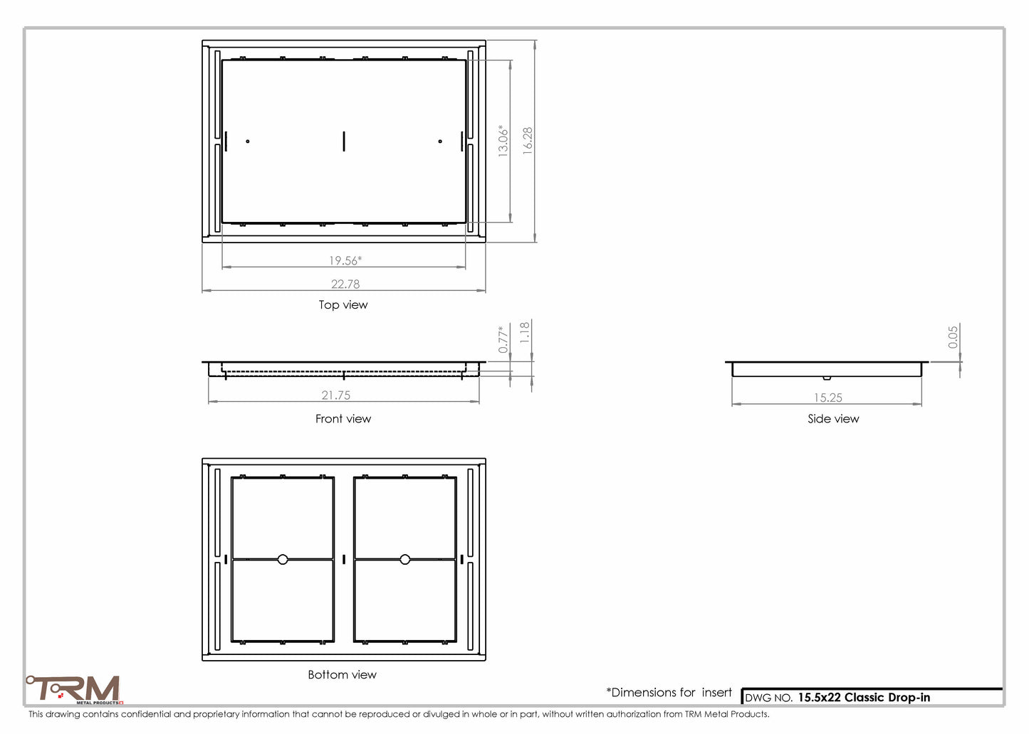 15.5x22 - Classic Drop-in Air Vent, Flush Floor-Matching, All Metal, Floor Vent Cover - TRM Metal  22x15.5