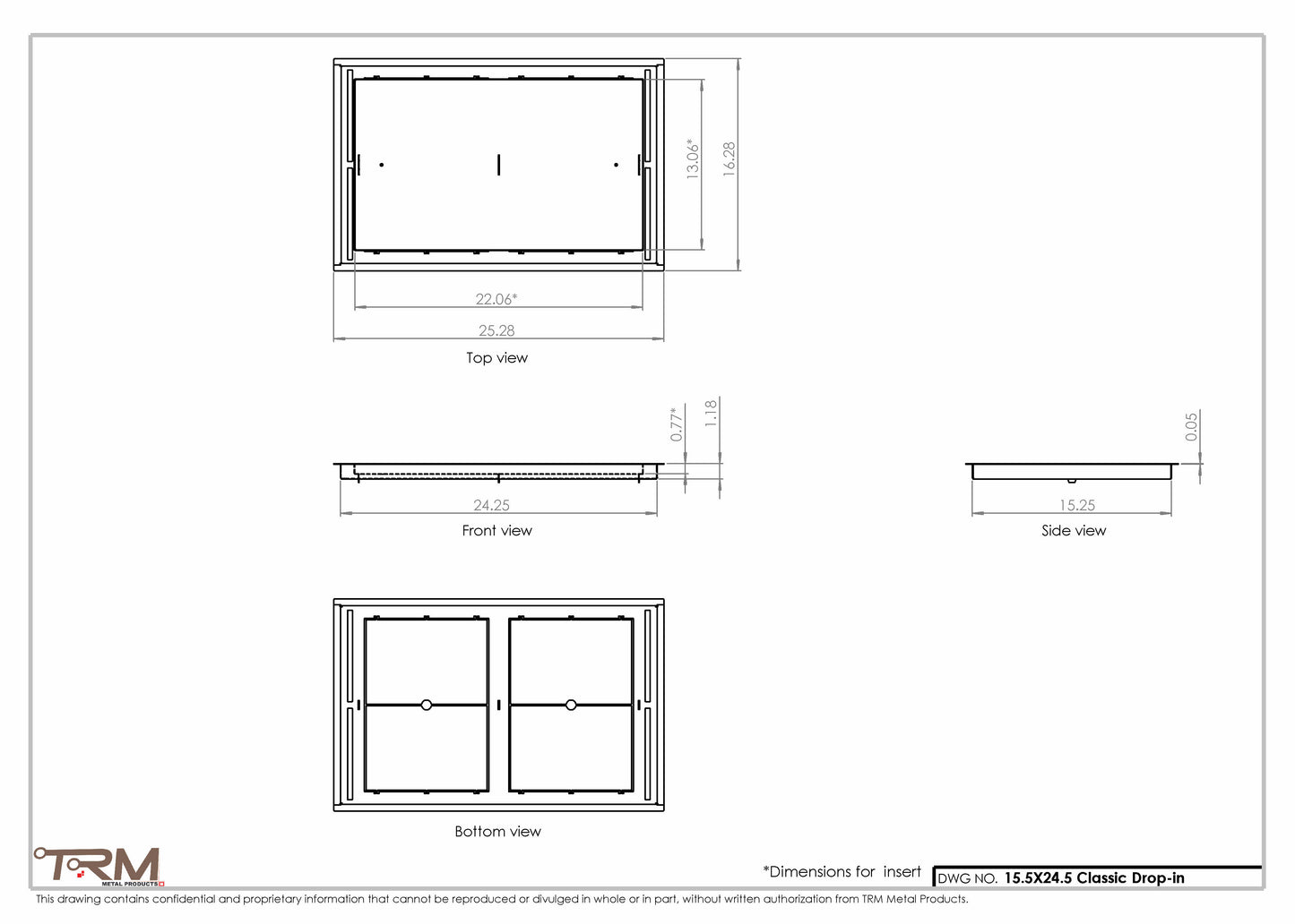 15.5x24.5 - Classic Drop-in Air Vent, Flush Floor-Matching, All Metal, Floor Vent Cover - TRM Metal  24.5x15.5