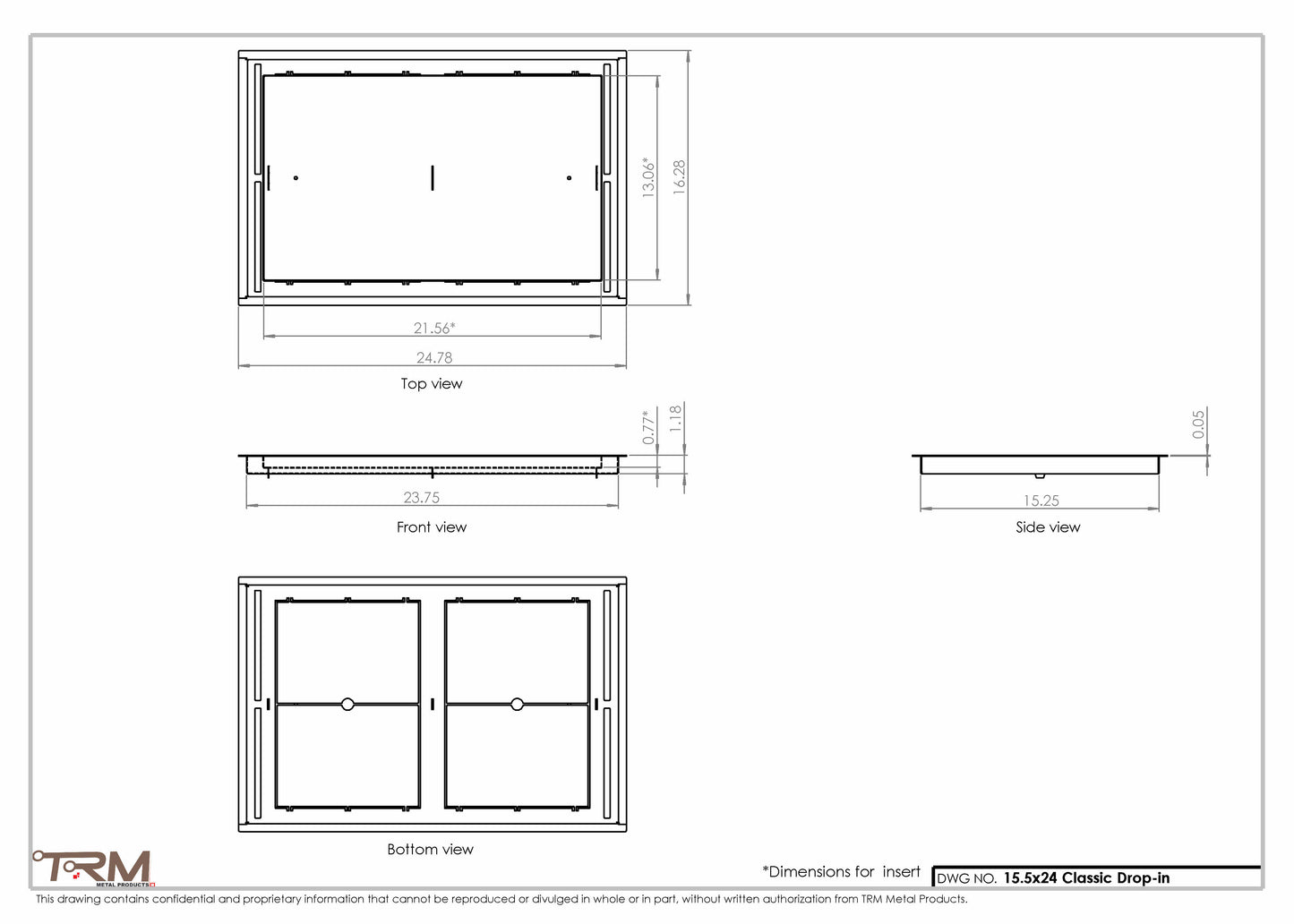 15.5x24 - Classic Drop-in Air Vent, Flush Floor-Matching, All Metal, Floor Vent Cover - TRM Metal  24x15.5