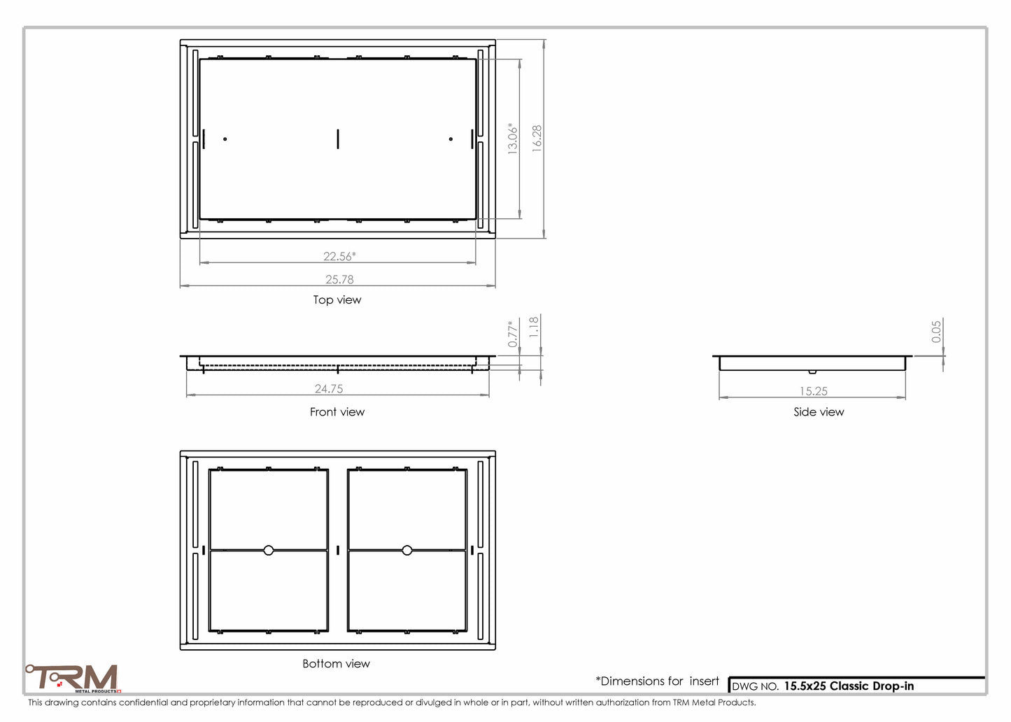 15.5x25 - Classic Drop-in Air Vent, Flush Floor-Matching, All Metal, Floor Vent Cover - TRM Metal  25x15.5