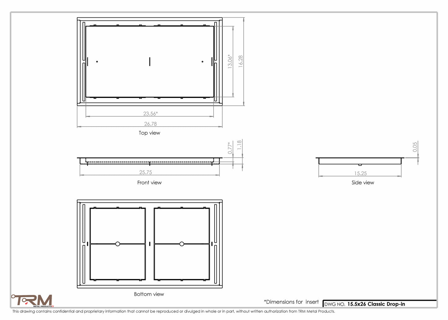15.5x26 - Classic Drop-in Air Vent, Flush Floor-Matching, All Metal, Floor Vent Cover - TRM Metal  26x15.5