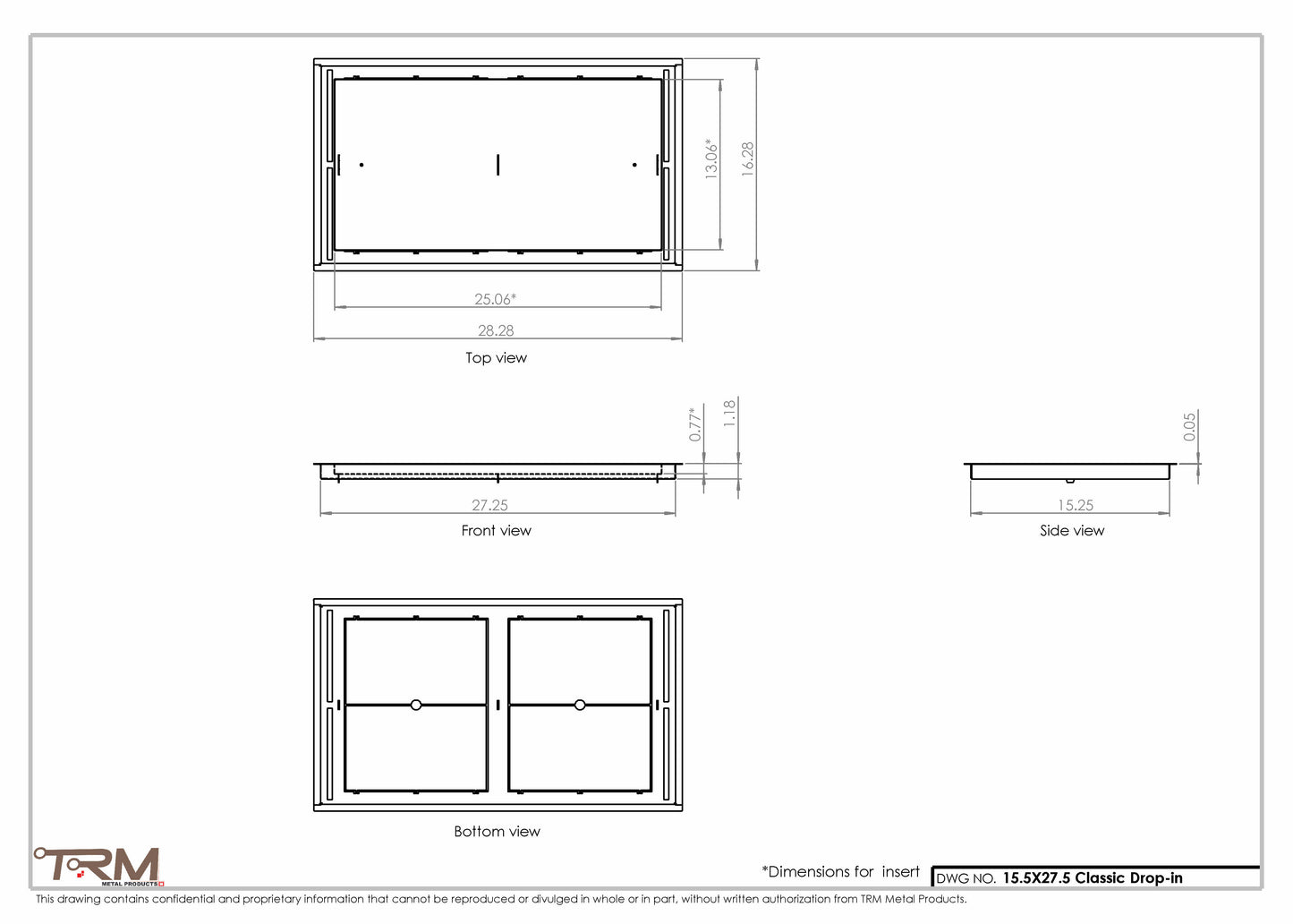 15.5x27.5 - Classic Drop-in Air Vent, Flush Floor-Matching, All Metal, Floor Vent Cover - TRM Metal  27.5x15.5