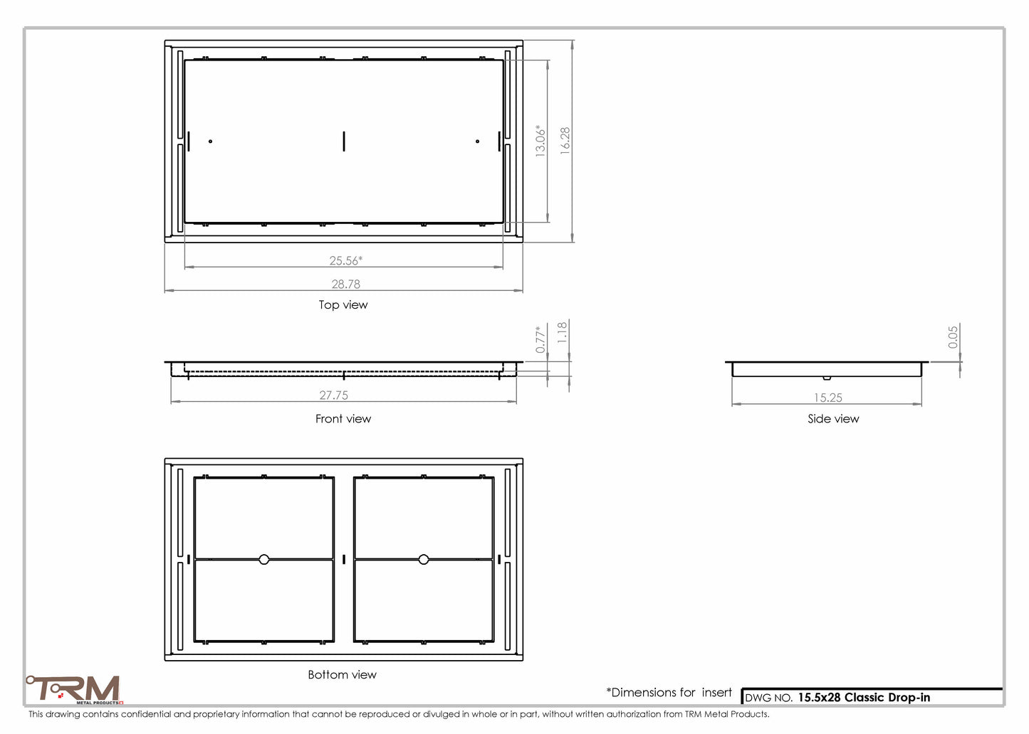 15.5x28 - Classic Drop-in Air Vent, Flush Floor-Matching, All Metal, Floor Vent Cover - TRM Metal  28x15.5