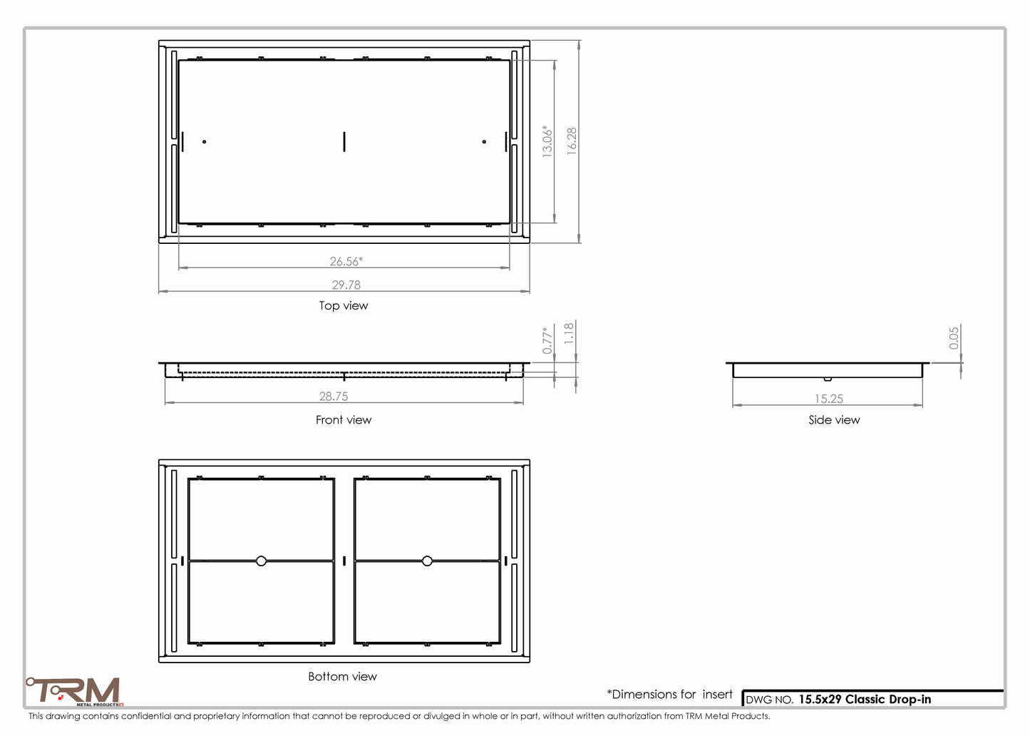 15.5x29 - Classic Drop-in Air Vent, Flush Floor-Matching, All Metal, Floor Vent Cover - TRM Metal  29x15.5
