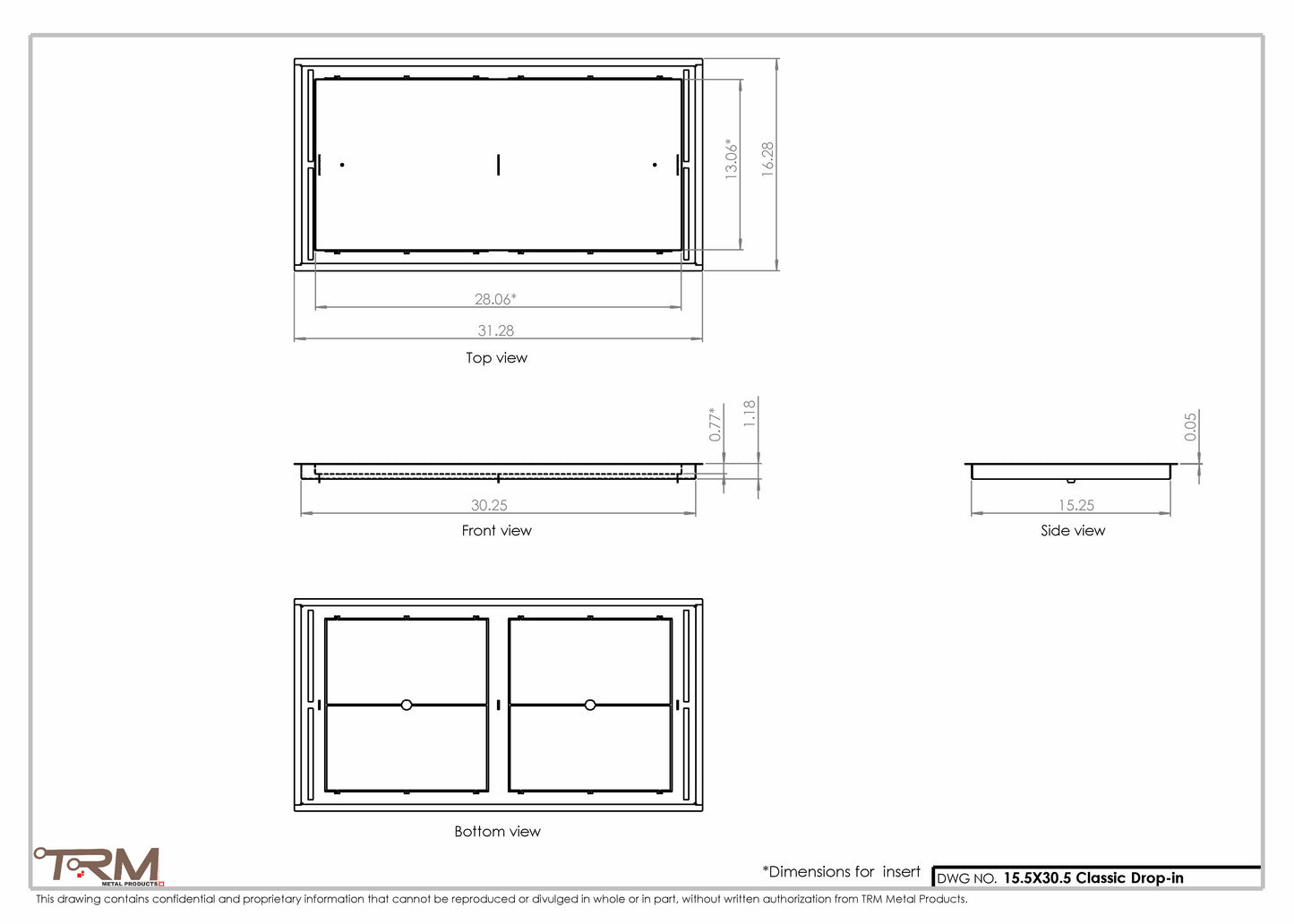 15.5x30.5 - Classic Drop-in Air Vent, Flush Floor-Matching, All Metal, Floor Vent Cover - TRM Metal  30.5x15.5