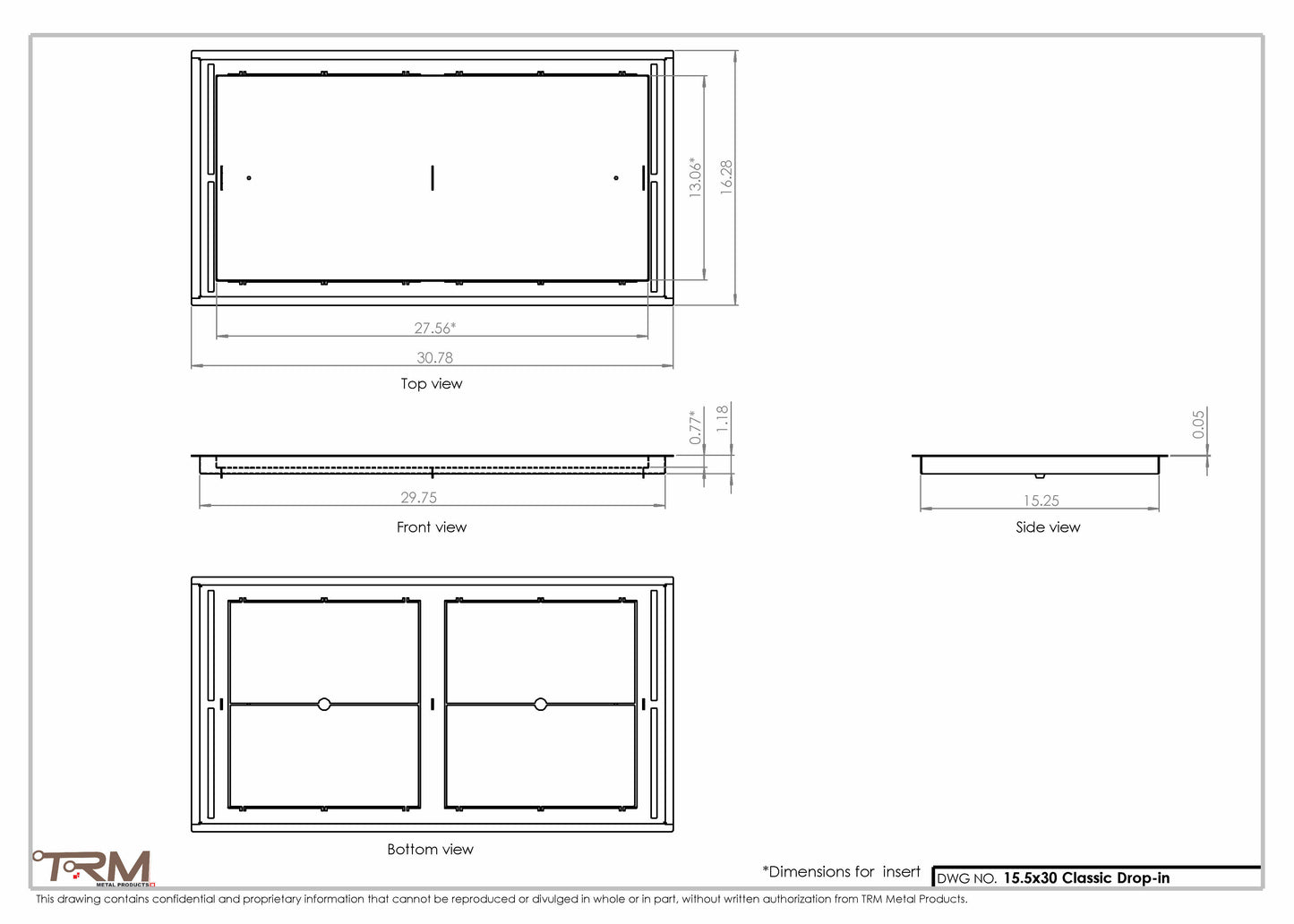 15.5x30 - Classic Drop-in Air Vent, Flush Floor-Matching, All Metal, Floor Vent Cover - TRM Metal  30x15.5