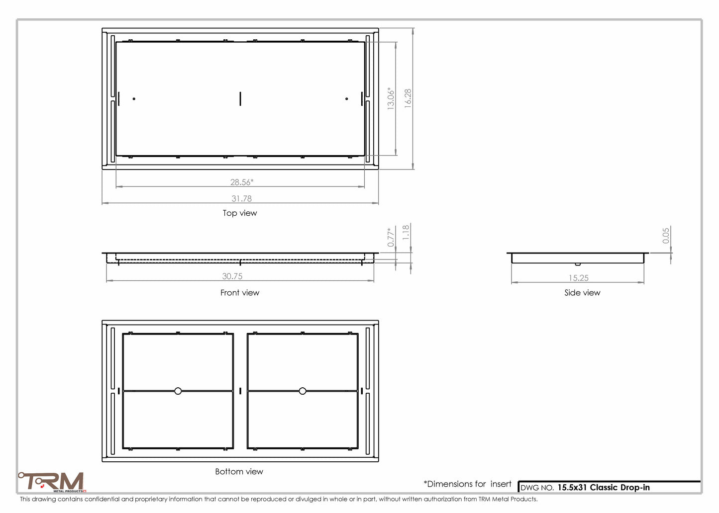 15.5x31 - Classic Drop-in Air Vent, Flush Floor-Matching, All Metal, Floor Vent Cover - TRM Metal  31x15.5