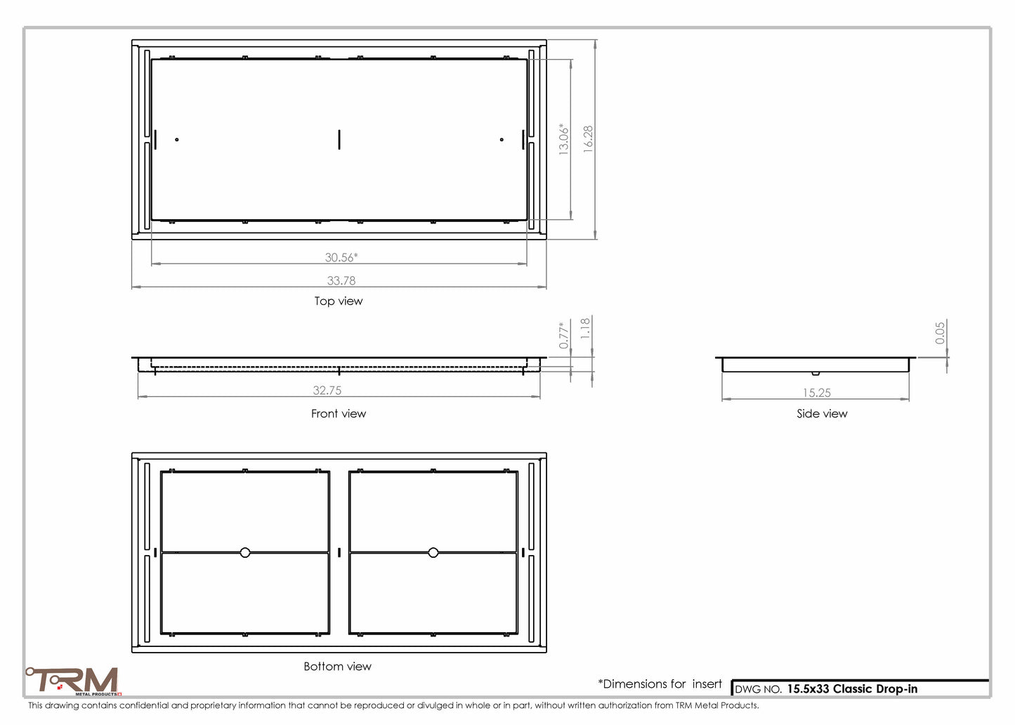 15.5x33 - Classic Drop-in Air Vent, Flush Floor-Matching, All Metal, Floor Vent Cover - TRM Metal  33x15.5