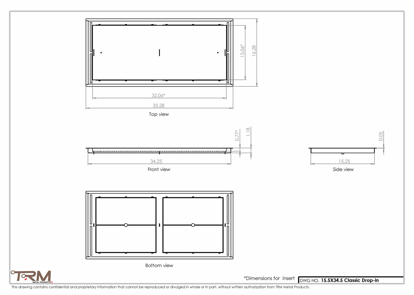 15.5x34.5 - Classic Drop-in Air Vent, Flush Floor-Matching, All Metal, Floor Vent Cover - TRM Metal  34.5x15.5