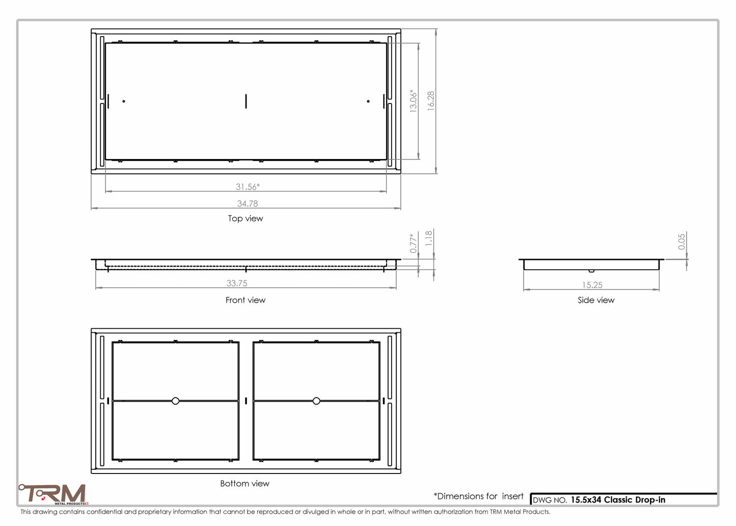 15.5x34 - Classic Drop-in Air Vent, Flush Floor-Matching, All Metal, Floor Vent Cover - TRM Metal  34x15.5