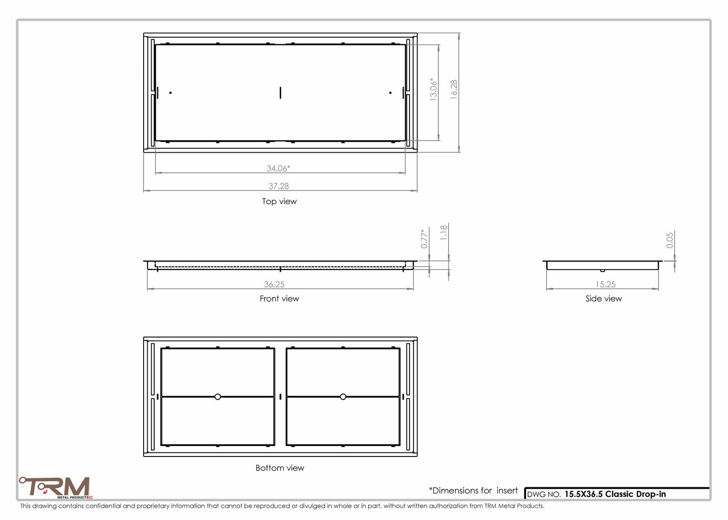 15.5x36.5 - Classic Drop-in Air Vent, Flush Floor-Matching, All Metal, Floor Vent Cover - TRM Metal  36.5x15.5