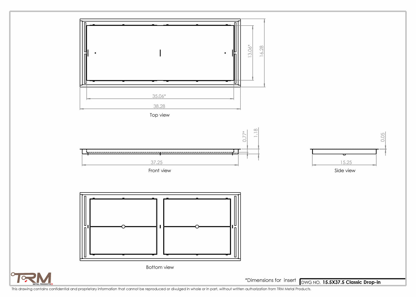 15.5x37.5 - Classic Drop-in Air Vent, Flush Floor-Matching, All Metal, Floor Vent Cover - TRM Metal  37.5x15.5