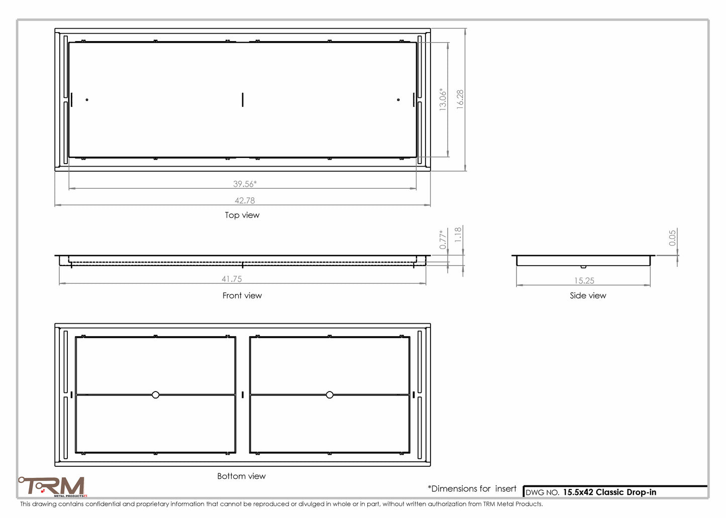 15.5x42 - Classic Drop-in Air Vent, Flush Floor-Matching, All Metal, Floor Vent Cover - TRM Metal  42x15.5