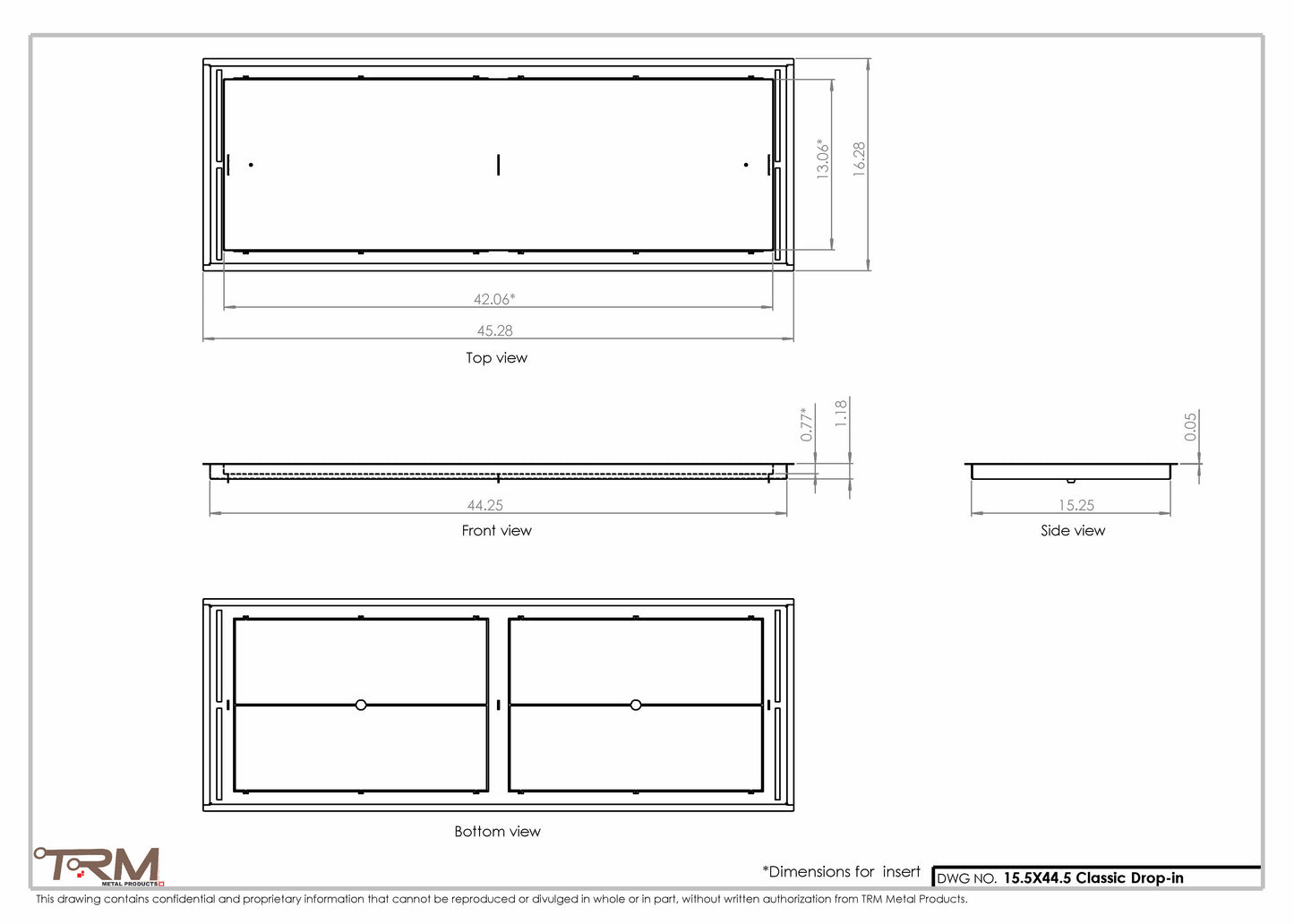 15.5x44.5 - Classic Drop-in Air Vent, Flush Floor-Matching, All Metal, Floor Vent Cover - TRM Metal  44.5x15.5