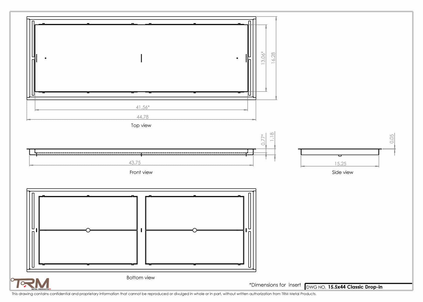 15.5x44 - Classic Drop-in Air Vent, Flush Floor-Matching, All Metal, Floor Vent Cover - TRM Metal  44x15.5