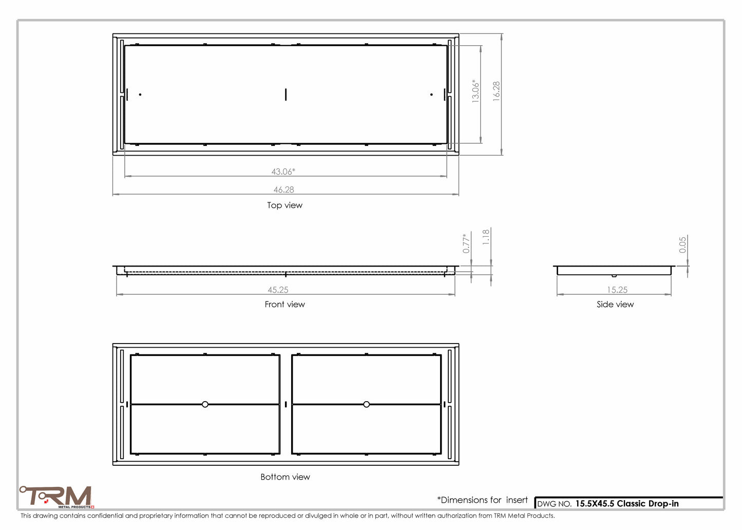 15.5x45.5 - Classic Drop-in Air Vent, Flush Floor-Matching, All Metal, Floor Vent Cover - TRM Metal  45.5x15.5
