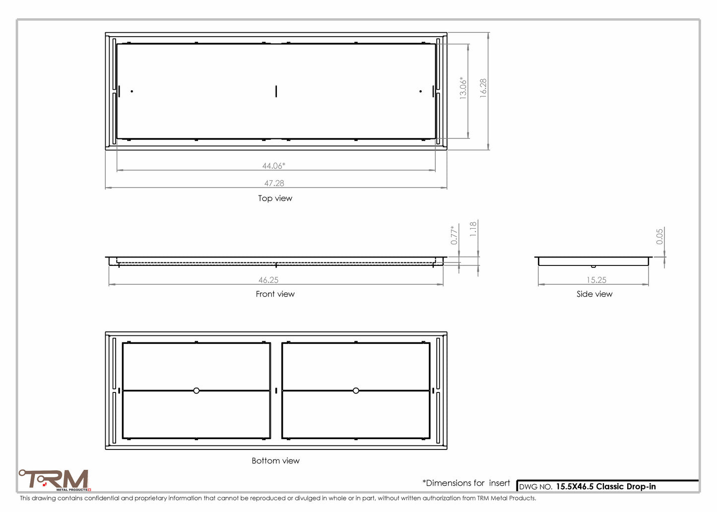 15.5x46.5 - Classic Drop-in Air Vent, Flush Floor-Matching, All Metal, Floor Vent Cover - TRM Metal  46.5x15.5