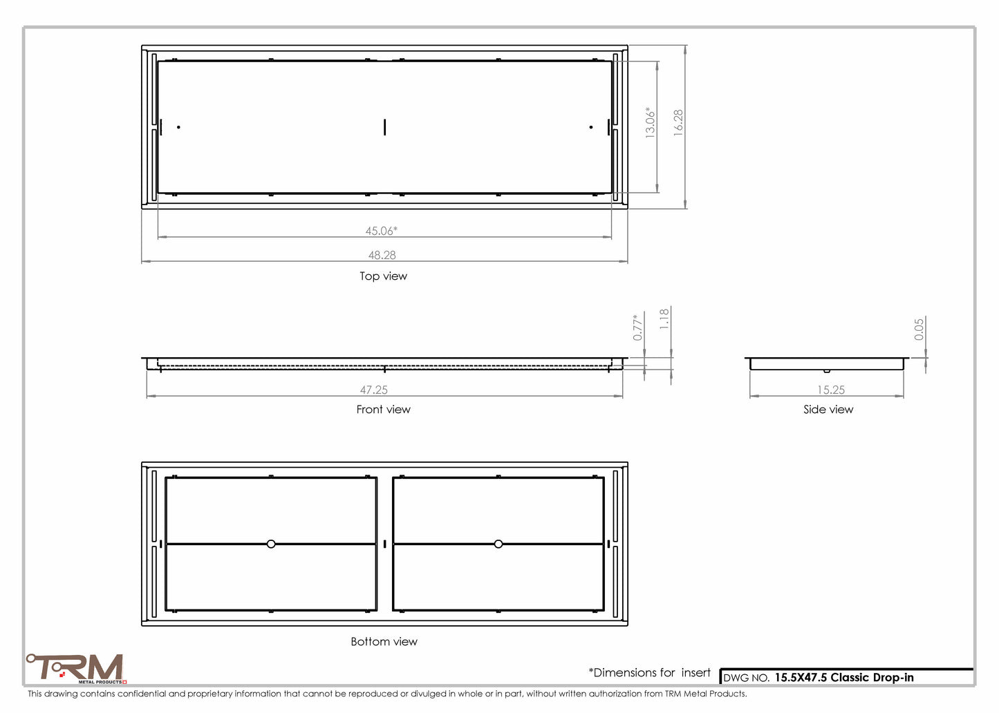 15.5x47.5 - Classic Drop-in Air Vent, Flush Floor-Matching, All Metal, Floor Vent Cover - TRM Metal  47.5x15.5