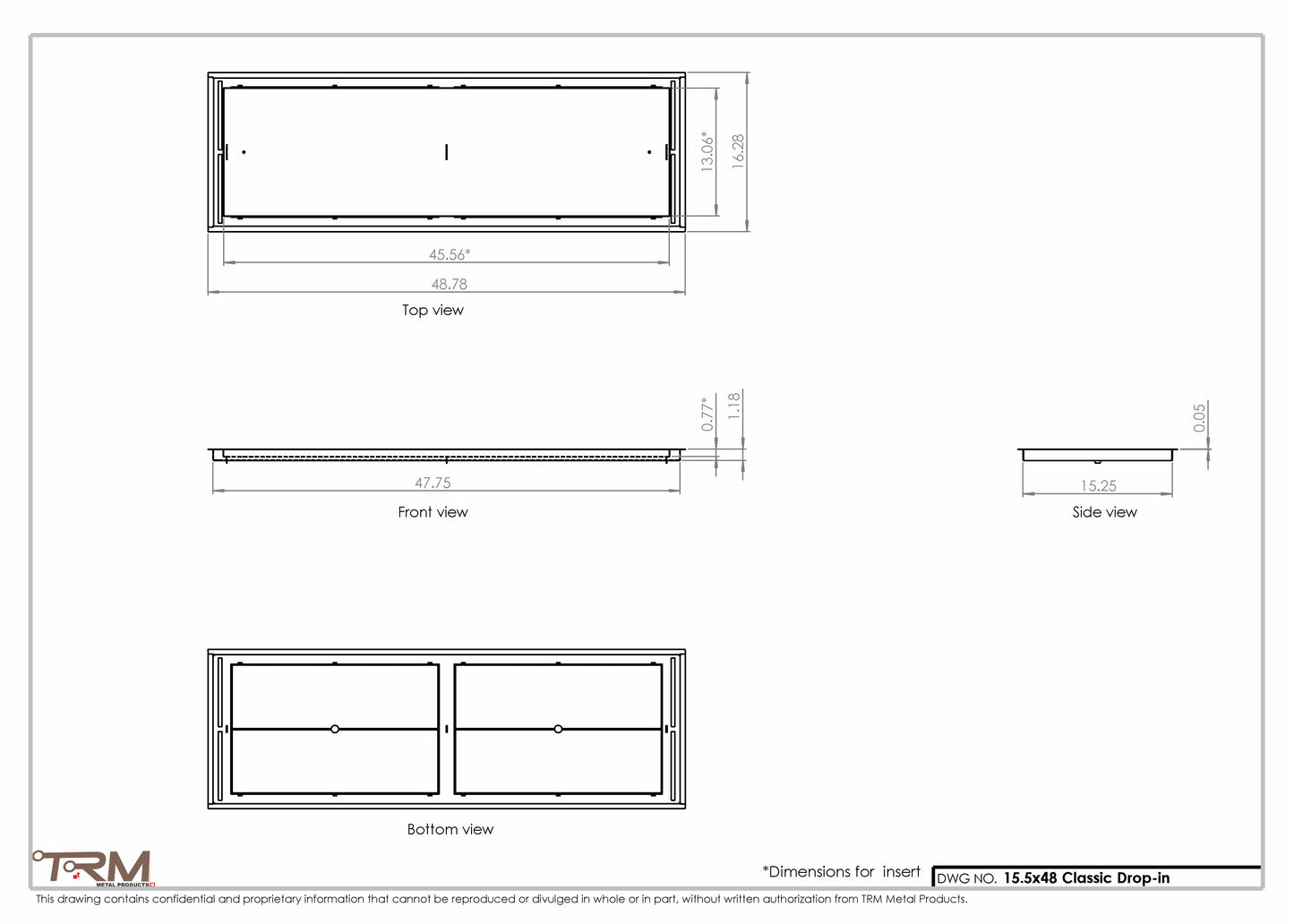 15.5x48 - Classic Drop-in Air Vent, Flush Floor-Matching, All Metal, Floor Vent Cover - TRM Metal  48x15.5