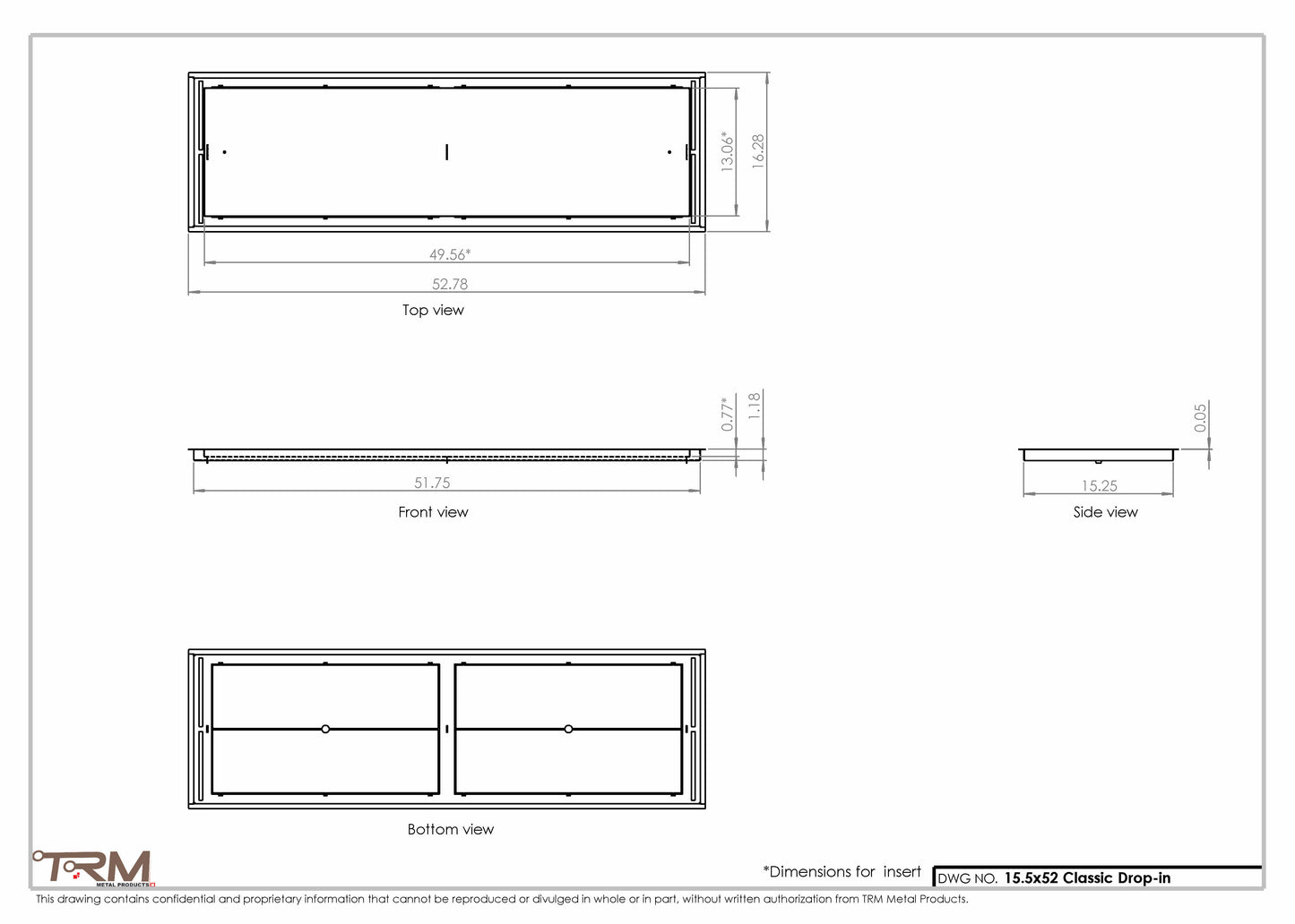15.5x52 - Classic Drop-in Air Vent, Flush Floor-Matching, All Metal, Floor Vent Cover - TRM Metal  52x15.5