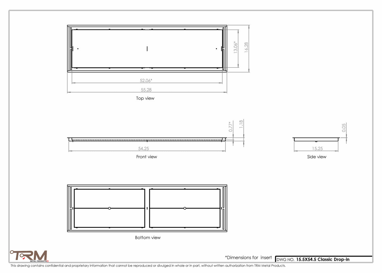 15.5x54.5 - Classic Drop-in Air Vent, Flush Floor-Matching, All Metal, Floor Vent Cover - TRM Metal  54.5x15.5