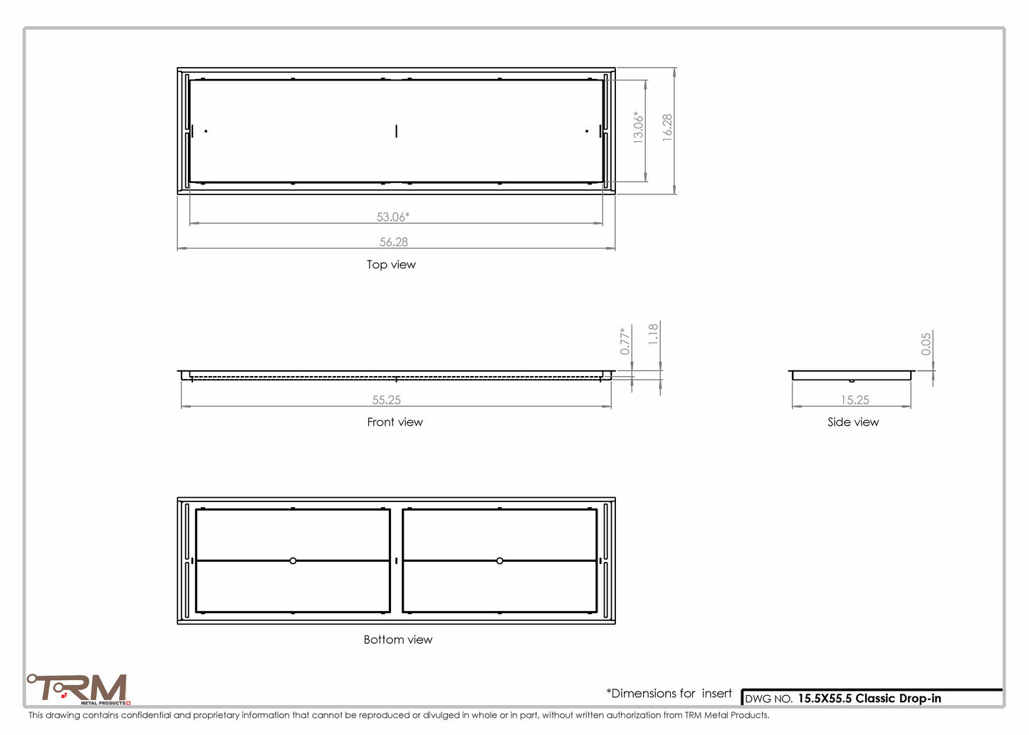 15.5x55.5 - Classic Drop-in Air Vent, Flush Floor-Matching, All Metal, Floor Vent Cover - TRM Metal  55.5x15.5