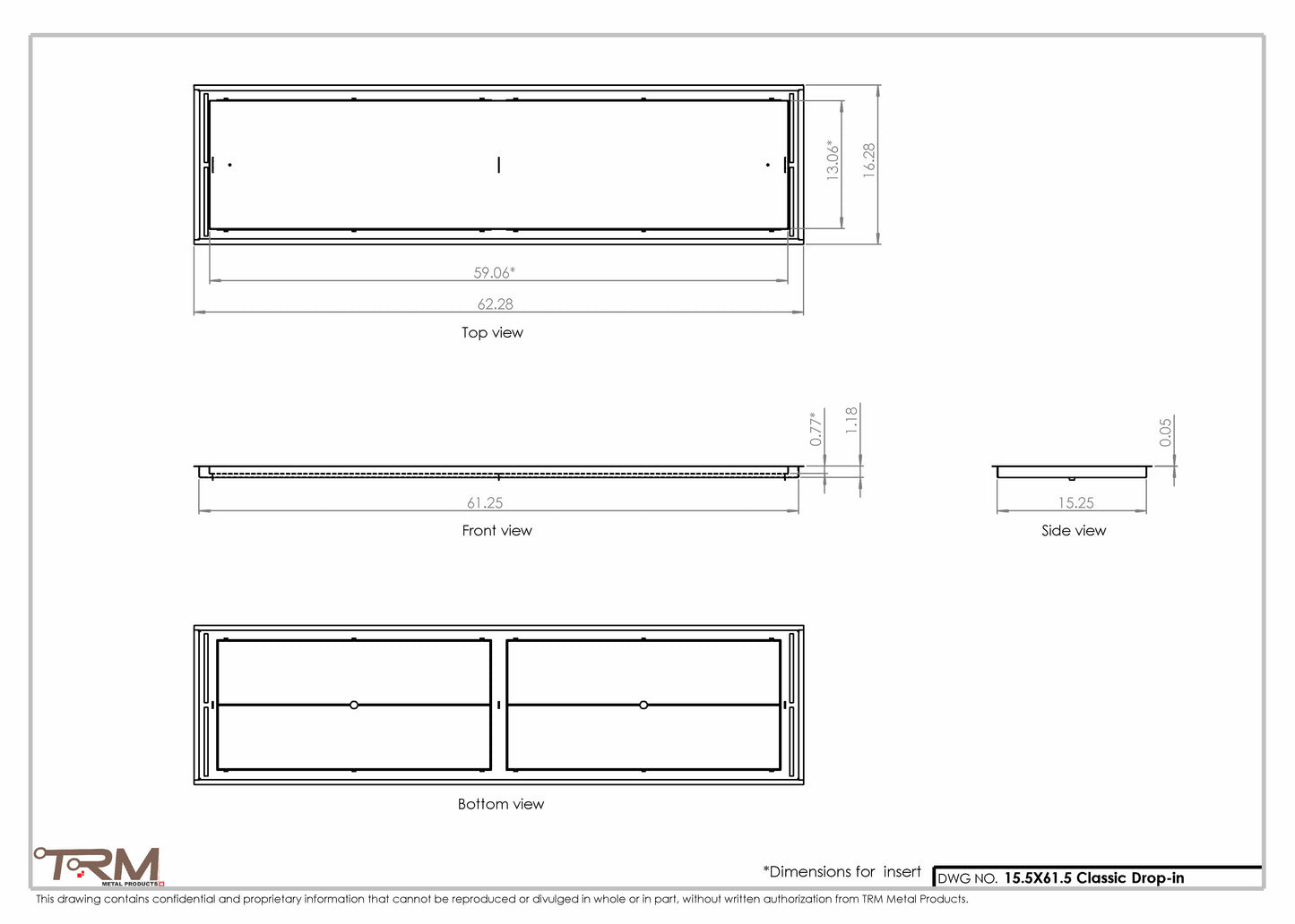 15.5x61.5 - Classic Drop-in Air Vent, Flush Floor-Matching, All Metal, Floor Vent Cover - TRM Metal  61.5x15.5