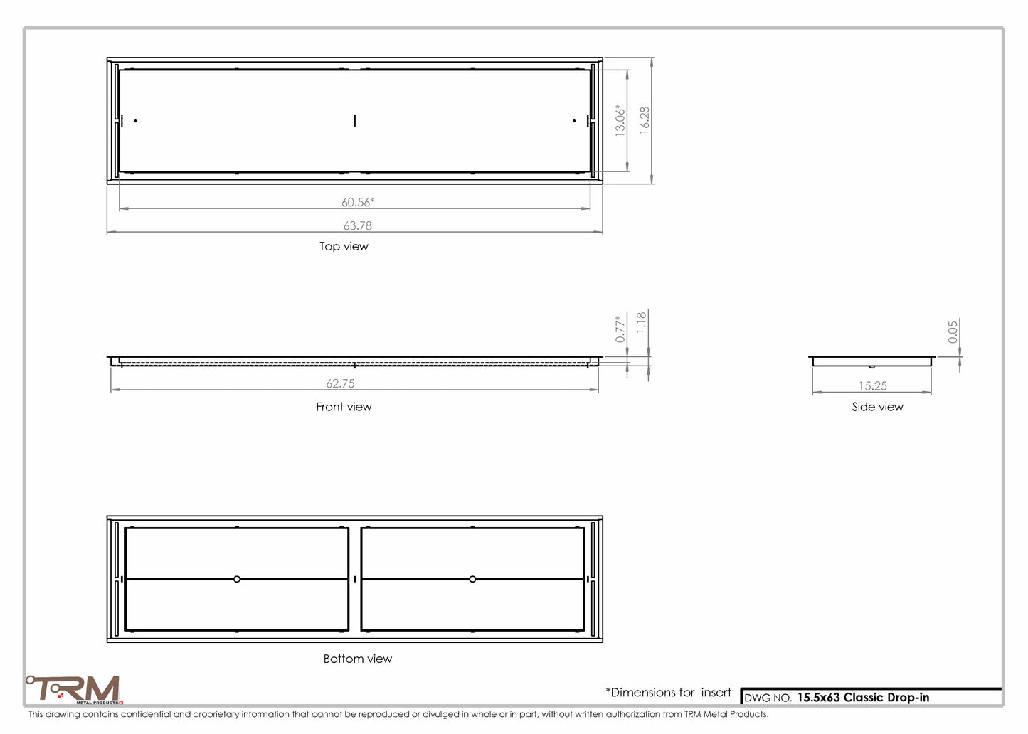15.5x63 - Classic Drop-in Air Vent, Flush Floor-Matching, All Metal, Floor Vent Cover - TRM Metal  63x15.5