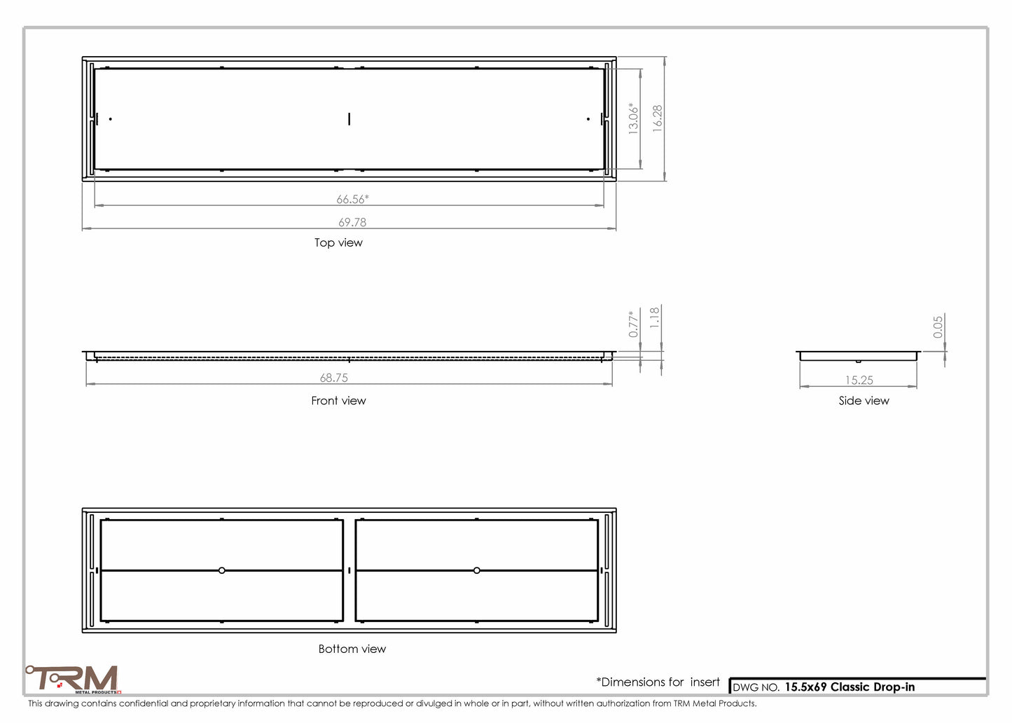 15.5x69 - Classic Drop-in Air Vent, Flush Floor-Matching, All Metal, Floor Vent Cover - TRM Metal  69x15.5