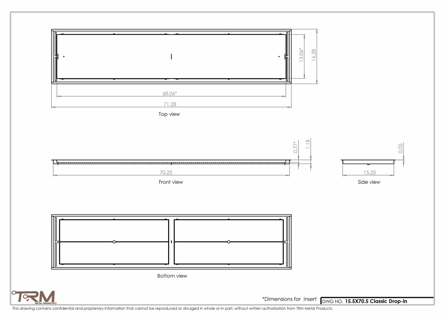 15.5x70.5 - Classic Drop-in Air Vent, Flush Floor-Matching, All Metal, Floor Vent Cover - TRM Metal  70.5x15.5