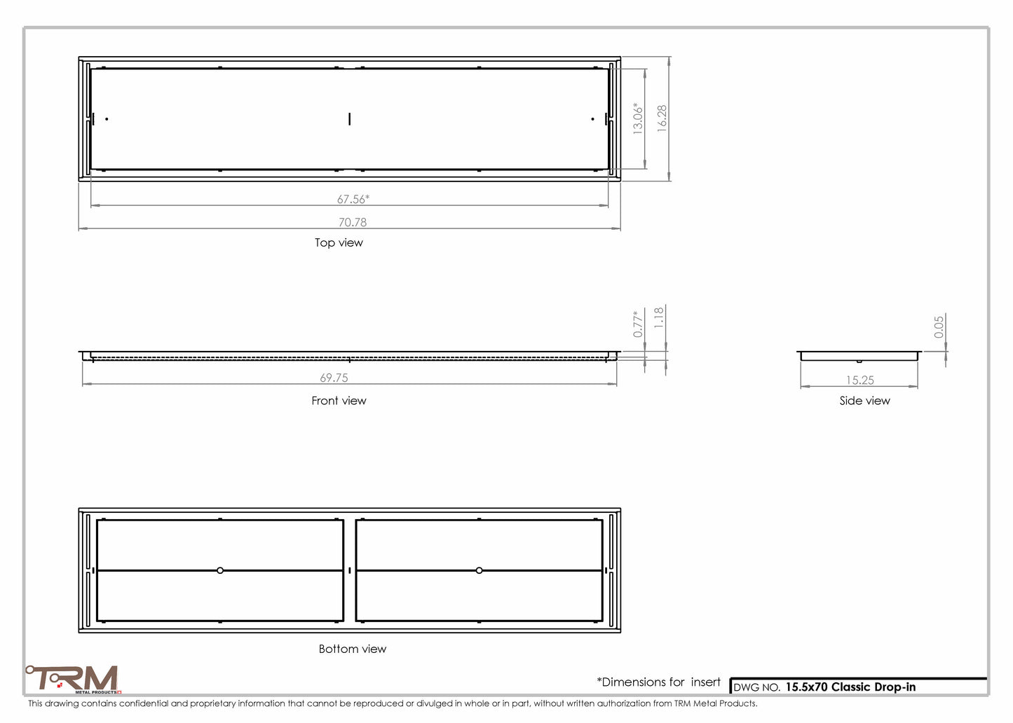 15.5x70 - Classic Drop-in Air Vent, Flush Floor-Matching, All Metal, Floor Vent Cover - TRM Metal  70x15.5