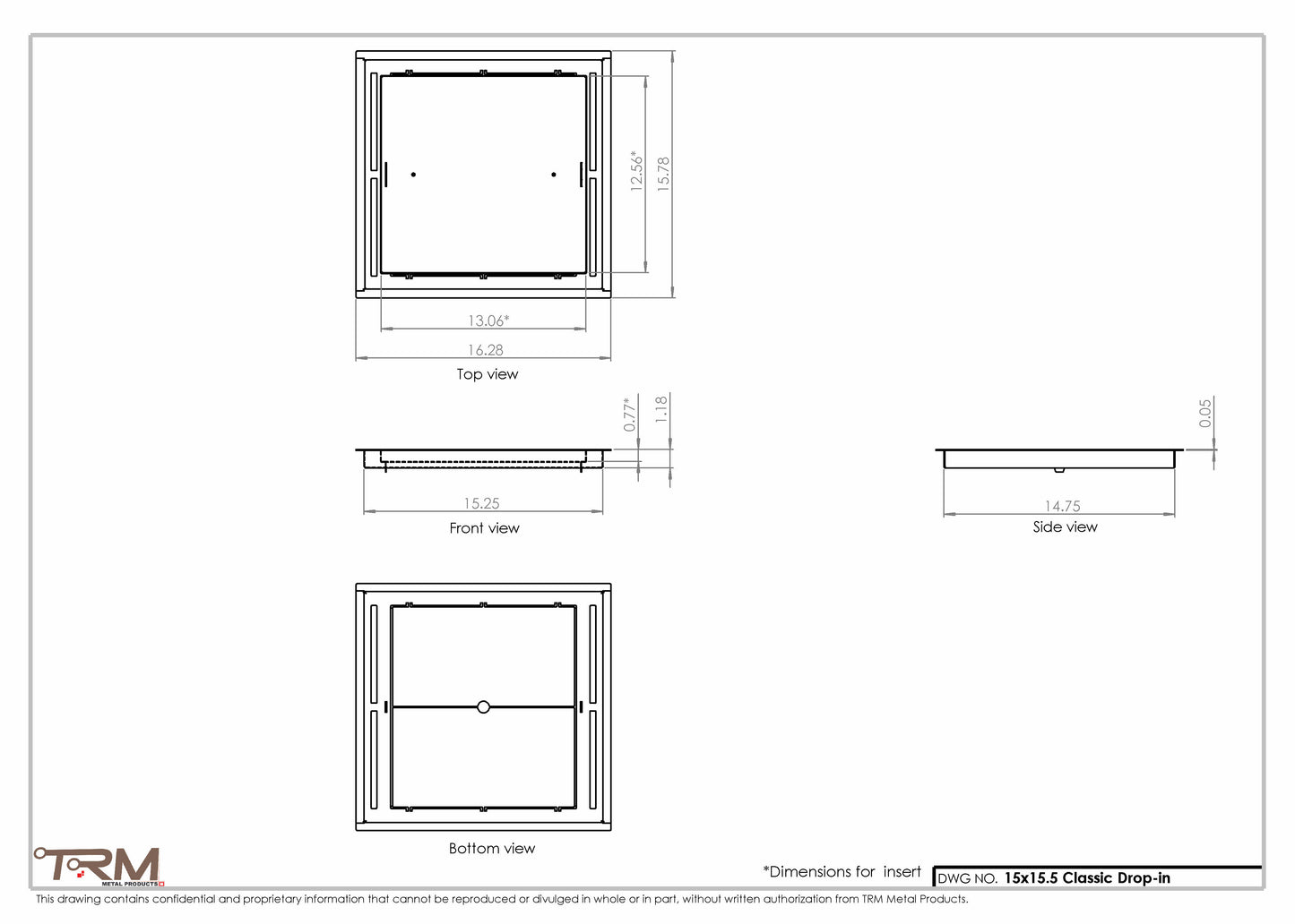 15x15.5 - Classic Drop-in Air Vent, Flush Floor-Matching, All Metal, Floor Vent Cover - TRM Metal  15.5x15