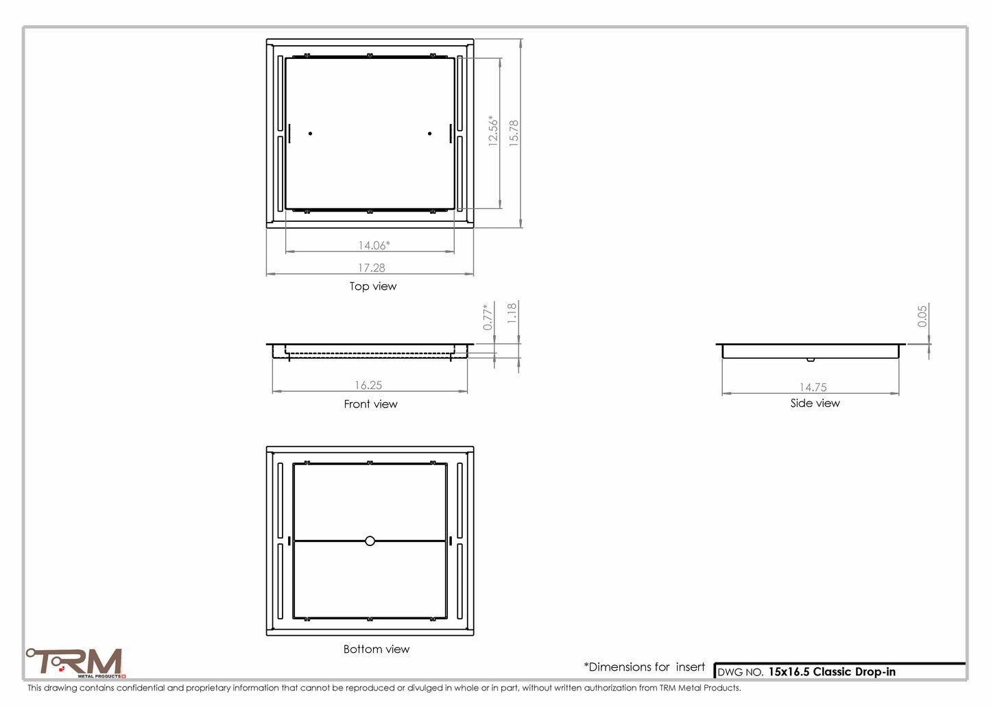15x16.5 - Classic Drop-in Air Vent, Flush Floor-Matching, All Metal, Floor Vent Cover - TRM Metal  16.5x15