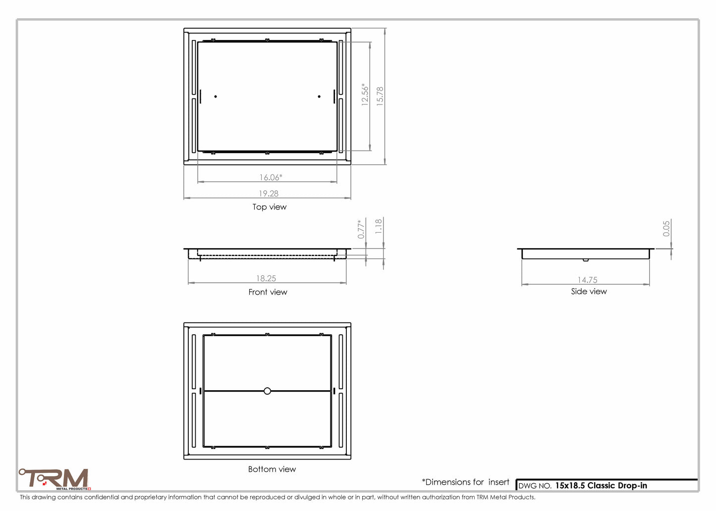 15x18.5 - Classic Drop-in Air Vent, Flush Floor-Matching, All Metal, Floor Vent Cover - TRM Metal  18.5x15