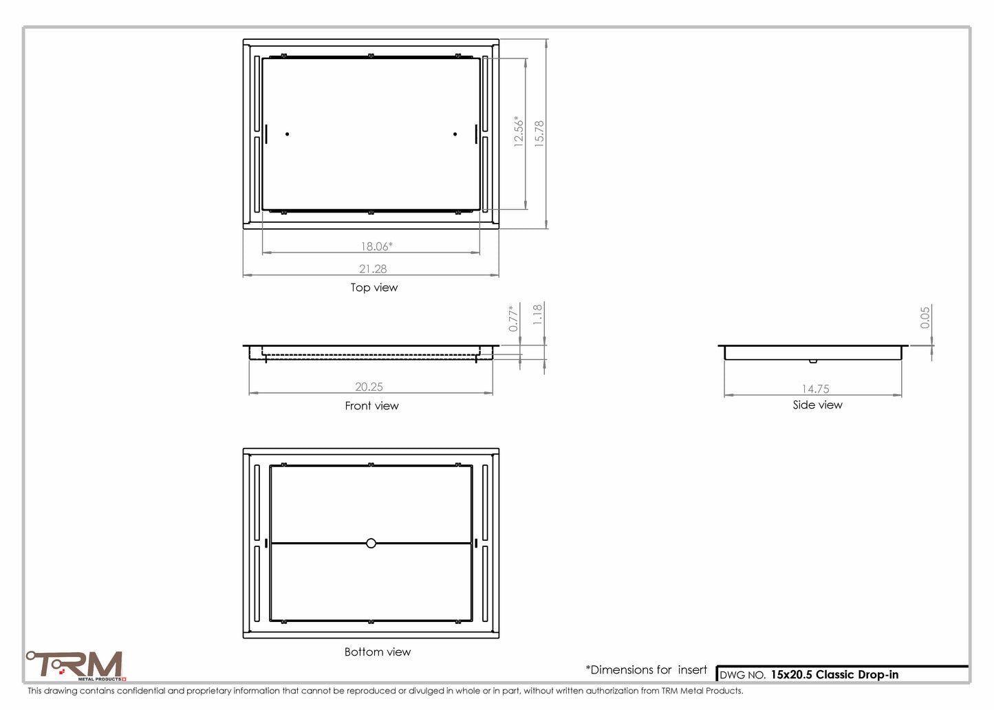 15x20.5 - Classic Drop-in Air Vent, Flush Floor-Matching, All Metal, Floor Vent Cover - TRM Metal  20.5x15