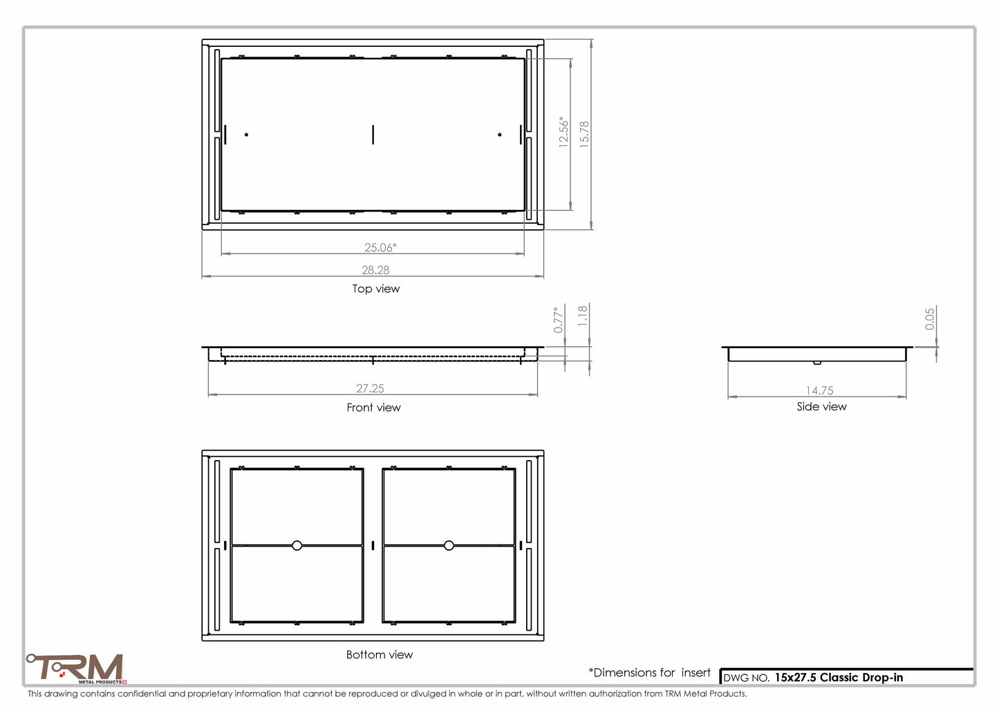 15x27.5 - Classic Drop-in Air Vent, Flush Floor-Matching, All Metal, Floor Vent Cover - TRM Metal  27.5x15