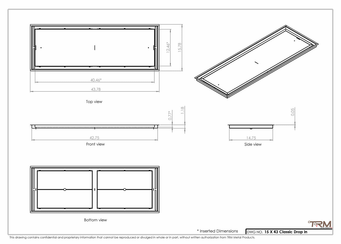 15x43 Classic Drop-in Air Vent, Flush Floor-Matching, All Metal, Floor Vent Cover (15x43)