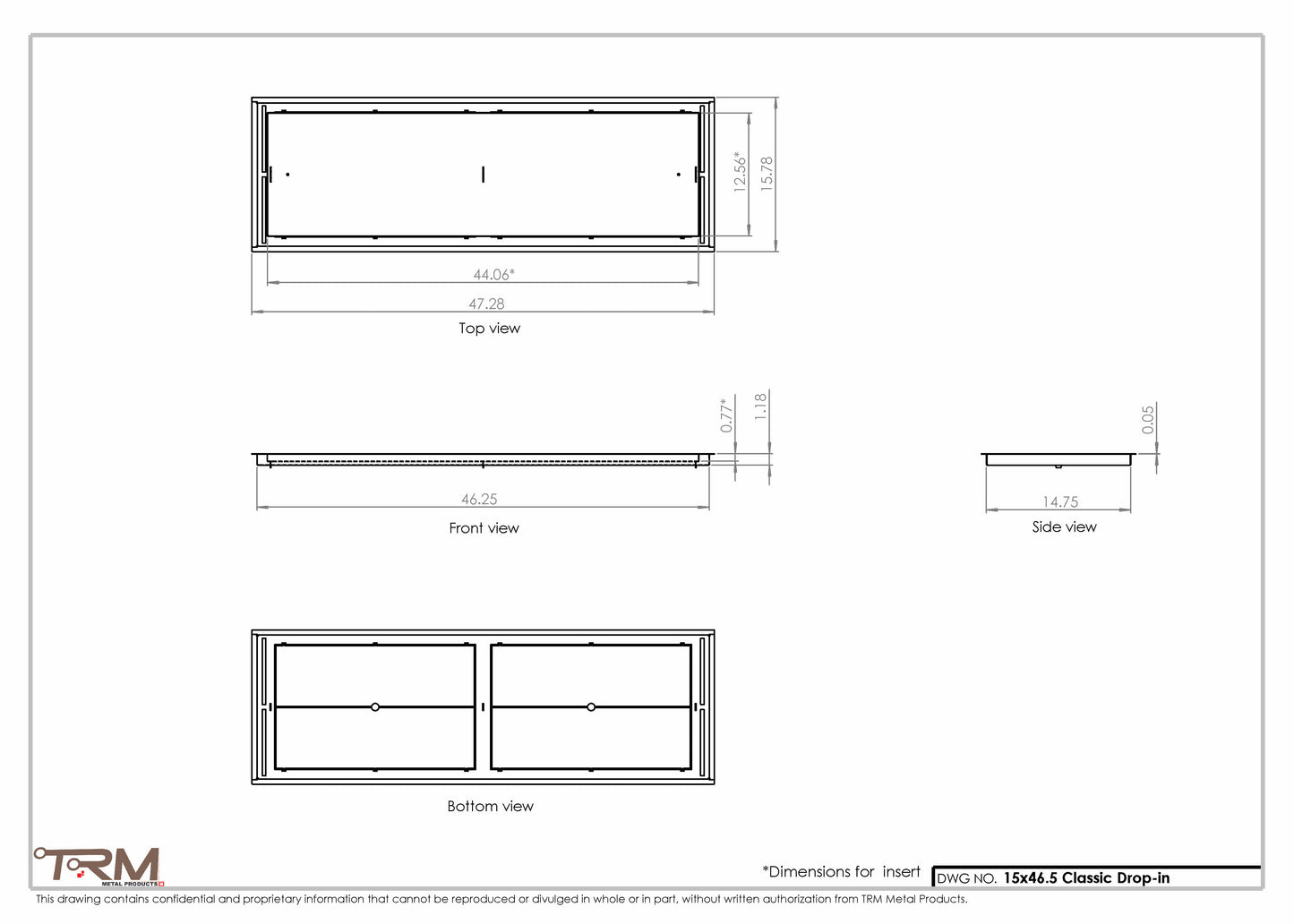 15x46.5 - Classic Drop-in Air Vent, Flush Floor-Matching, All Metal, Floor Vent Cover - TRM Metal  46.5x15