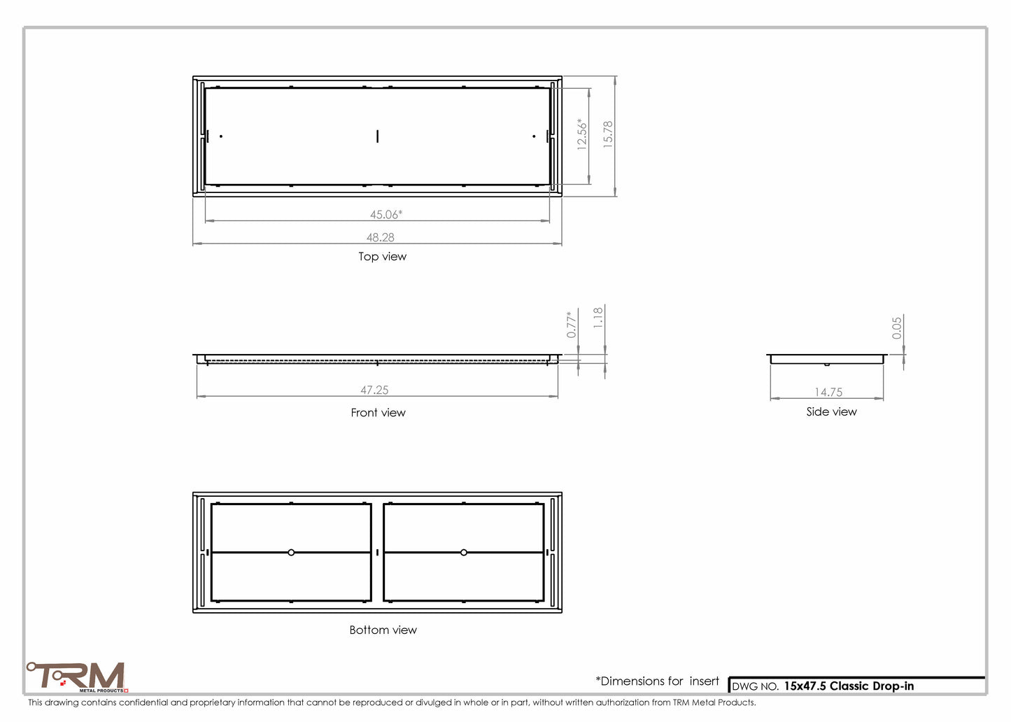15x47.5 - Classic Drop-in Air Vent, Flush Floor-Matching, All Metal, Floor Vent Cover - TRM Metal  47.5x15