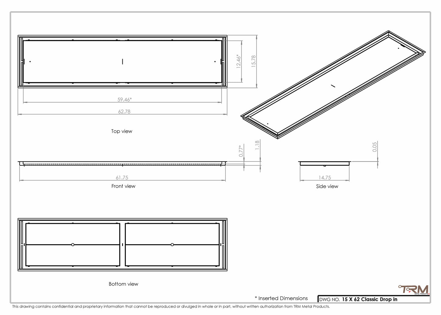 15x62 Classic Drop-in Air Vent, Flush Floor-Matching, All Metal, Floor Vent Cover (15x62)