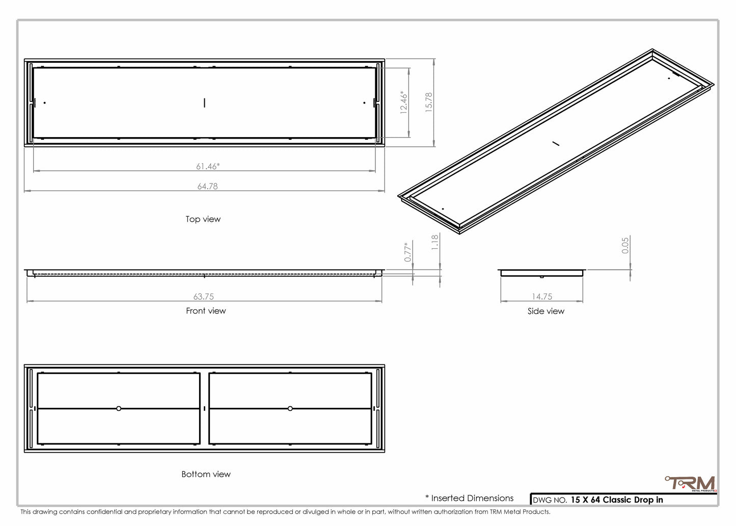 15x64 Classic Drop-in Air Vent, Flush Floor-Matching, All Metal, Floor Vent Cover (15x64)