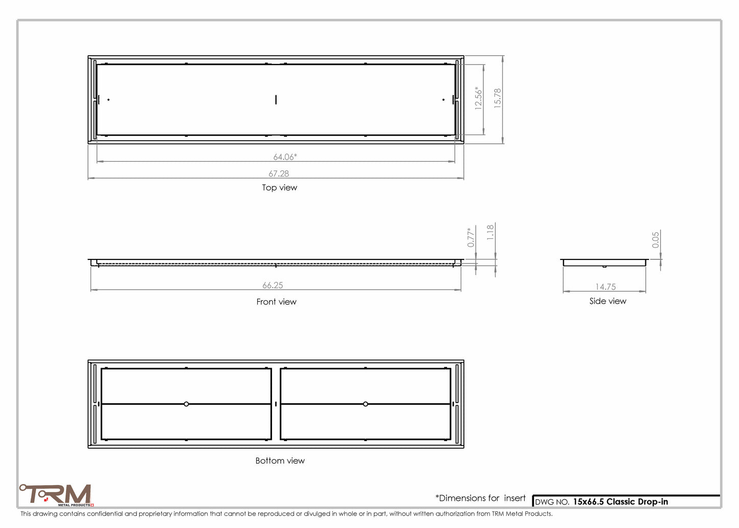 15x66.5 - Classic Drop-in Air Vent, Flush Floor-Matching, All Metal, Floor Vent Cover - TRM Metal  66.5x15