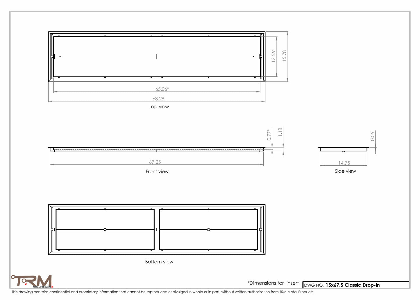 15x67.5 - Classic Drop-in Air Vent, Flush Floor-Matching, All Metal, Floor Vent Cover - TRM Metal  67.5x15