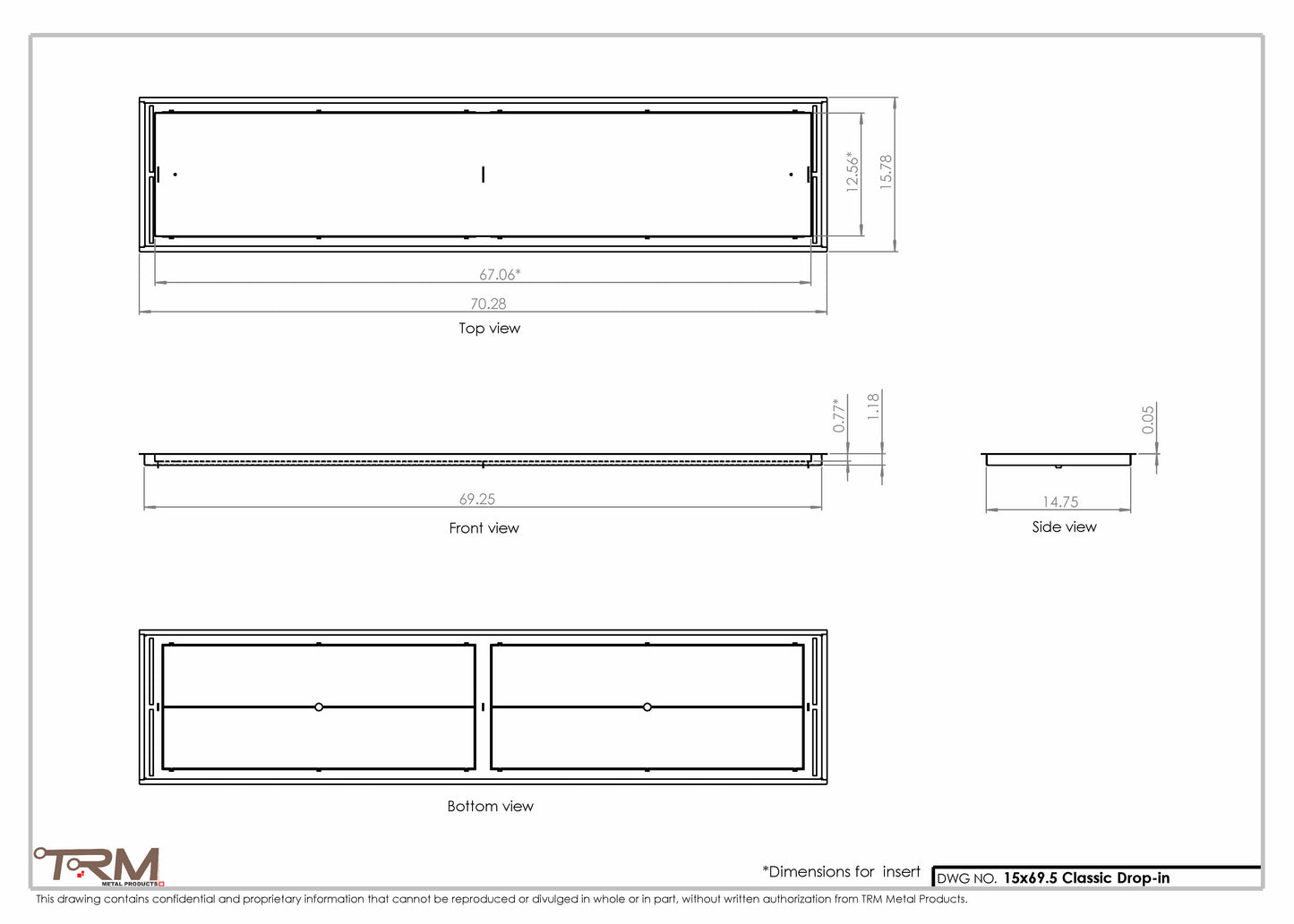 15x69.5 - Classic Drop-in Air Vent, Flush Floor-Matching, All Metal, Floor Vent Cover - TRM Metal  69.5x15