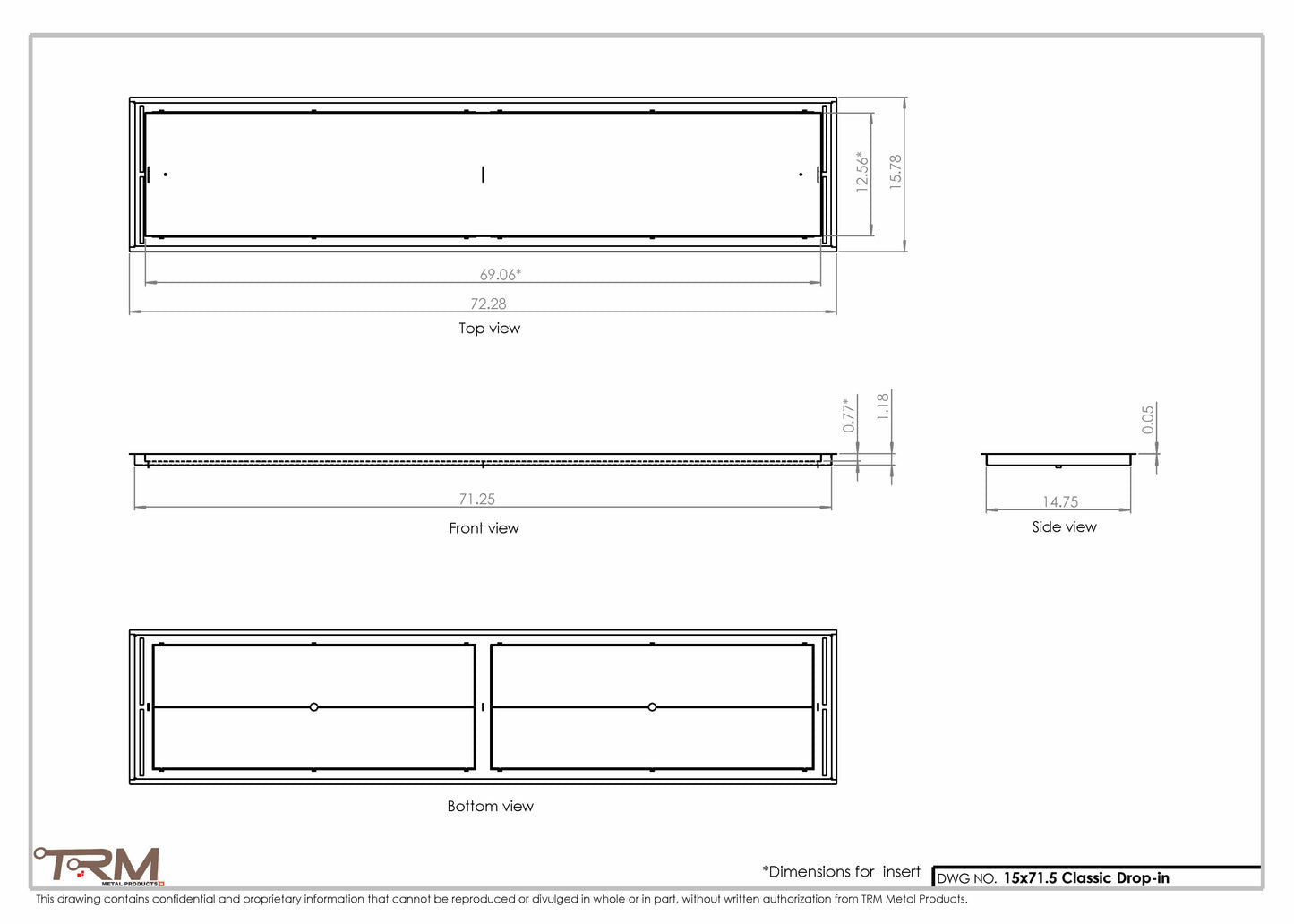 15x71.5 - Classic Drop-in Air Vent, Flush Floor-Matching, All Metal, Floor Vent Cover - TRM Metal  71.5x15